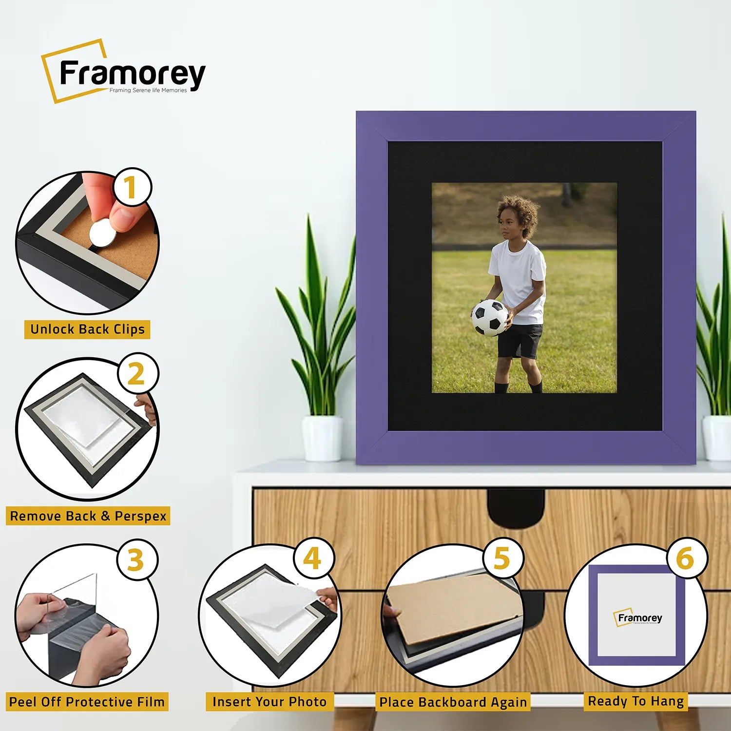 Square Size Purple Picture Frame With Black Mount