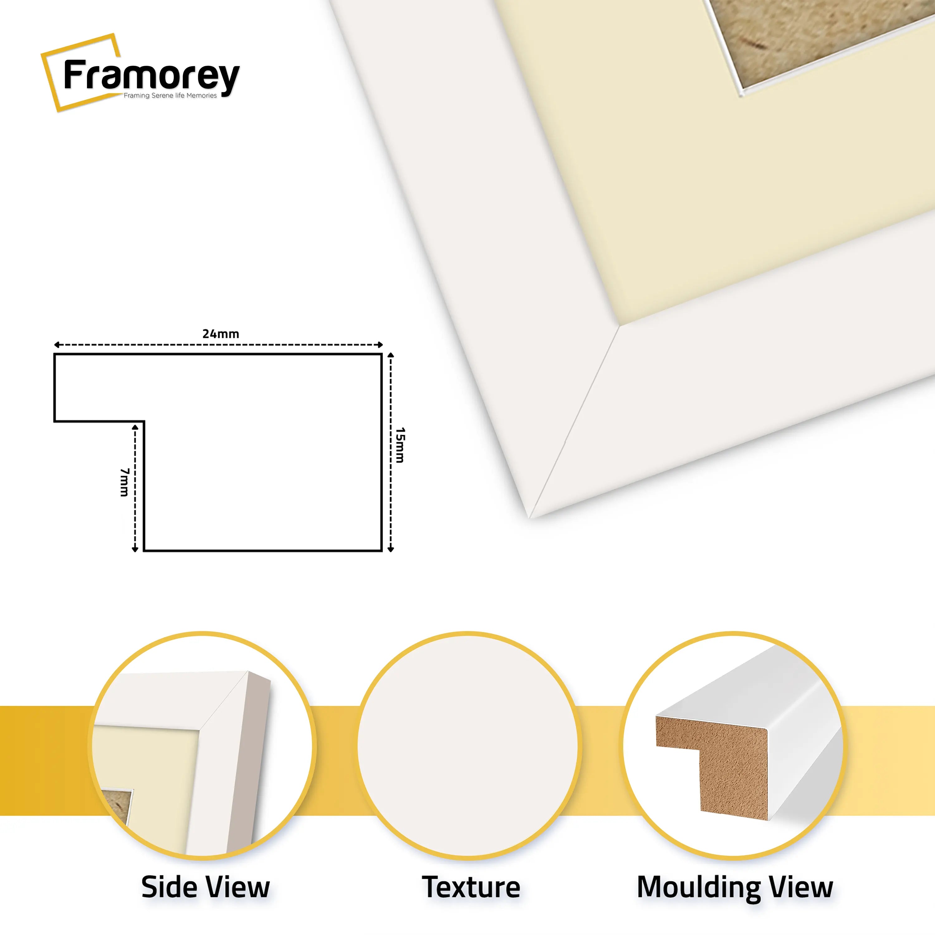Flat Panoramic White Photo Frame Wall Art Frame With Ivory Mount