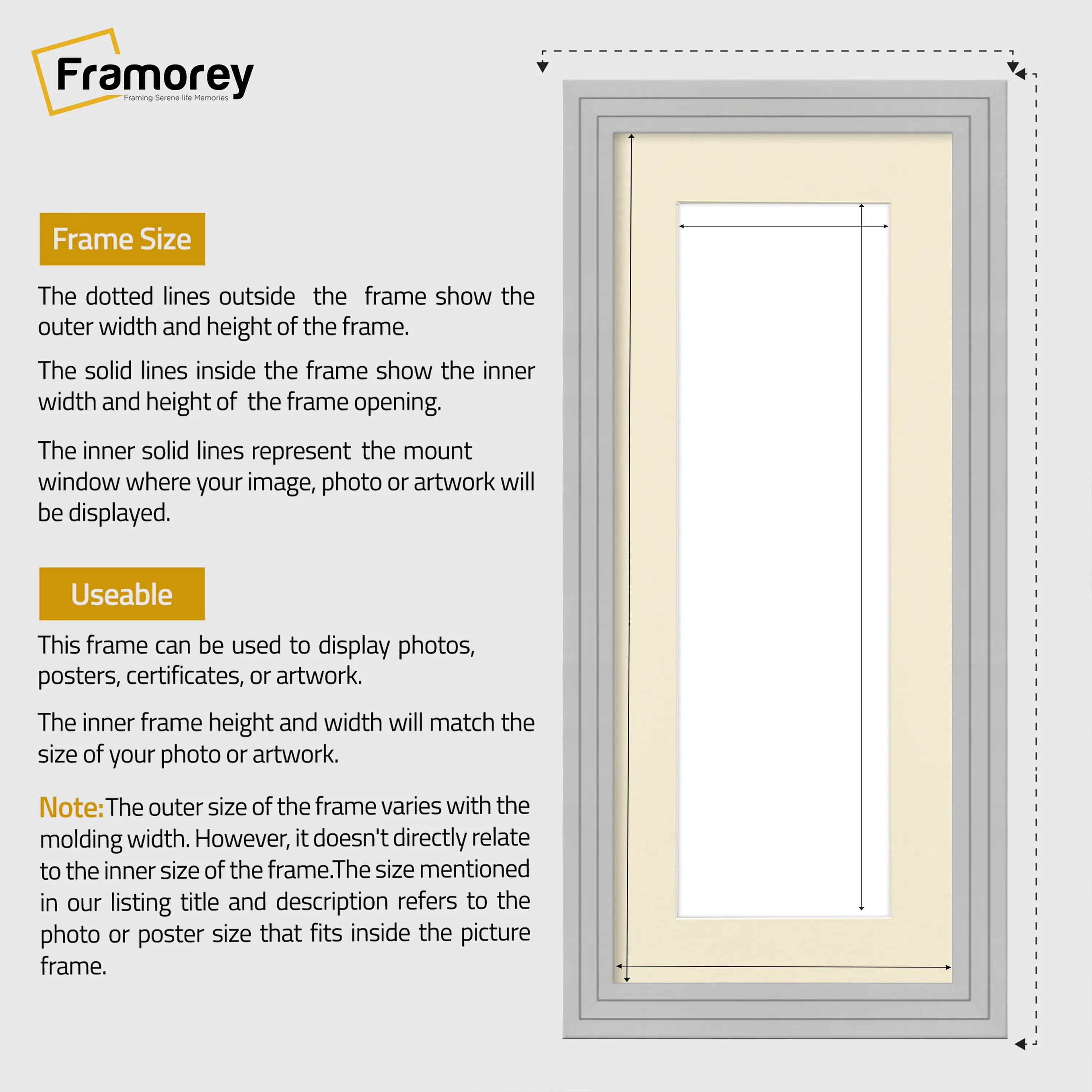 Panoramic Step Style Grey Photo Frame With Ivory Mount