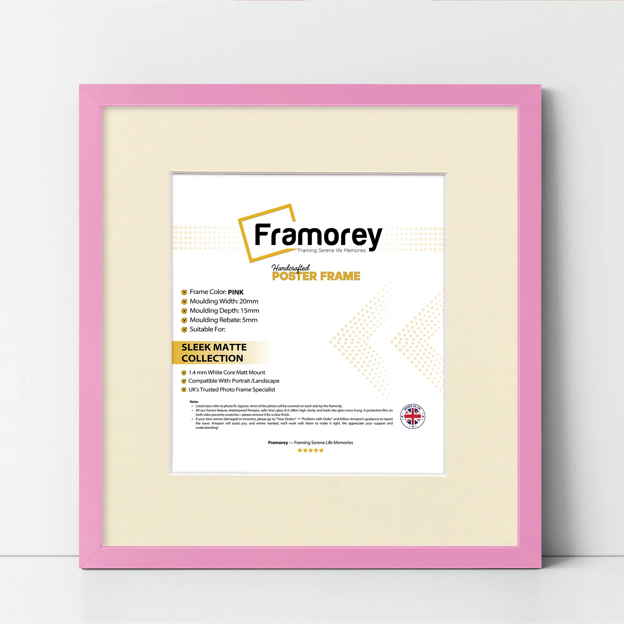 Square Size Thin Matt Pink Picture Frames With Ivory Mount