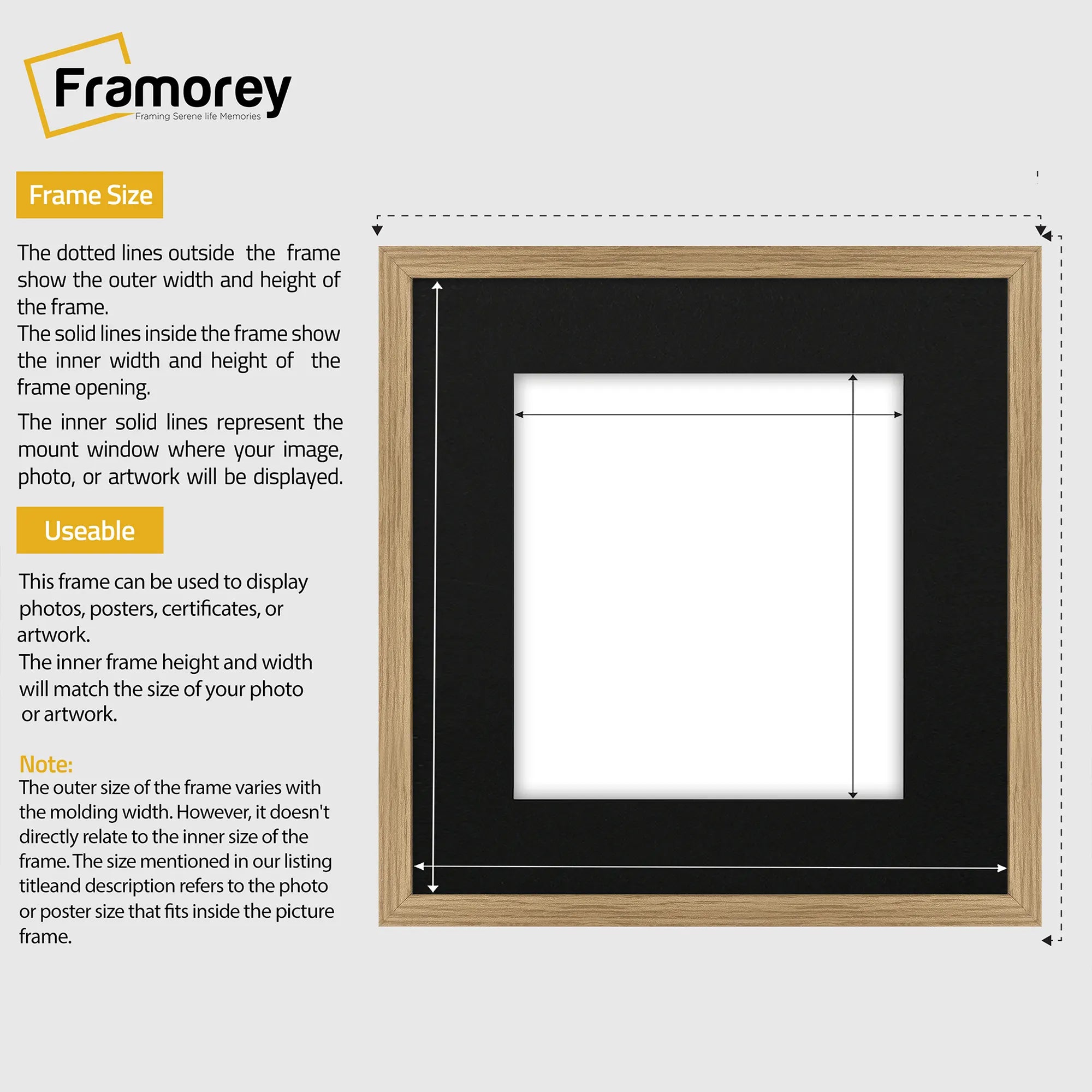 Square Size Thin Matt Oak Photo Frames with Black Mount