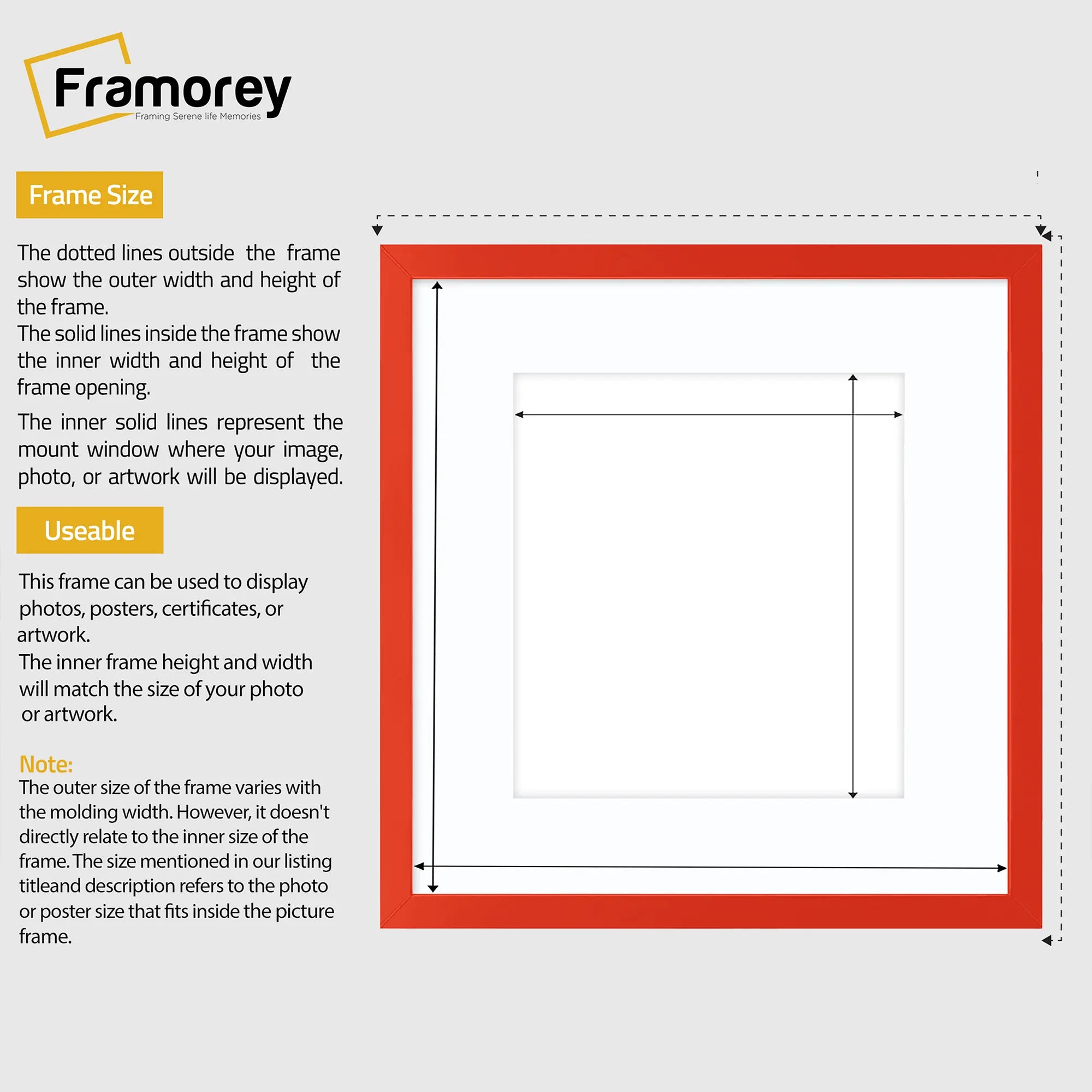 Square Size Thin Matt Red Picture Frames With White Mount