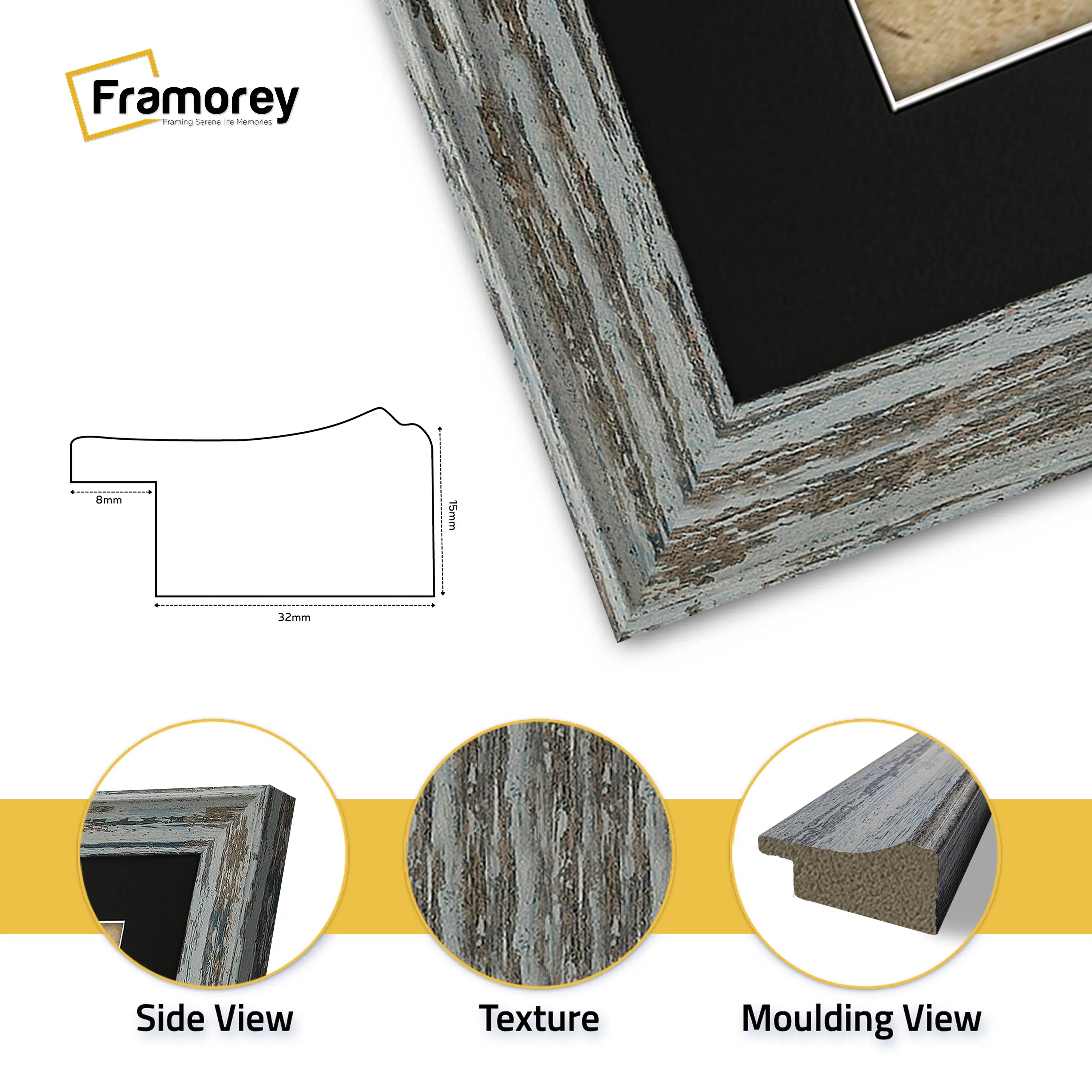 Square Blue Picture Frame Vintage Distressed Photo Frames With Black Mount