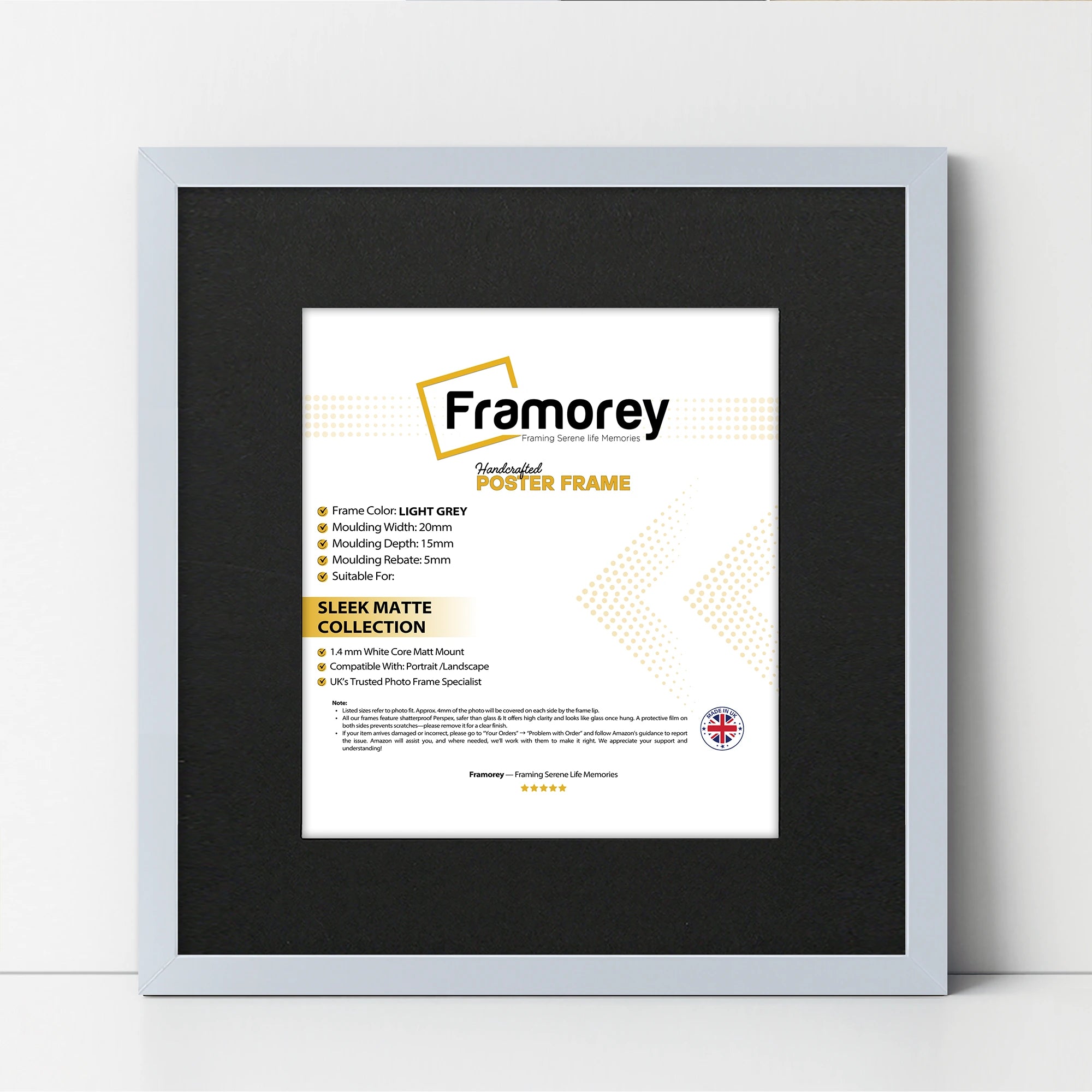 Square Size Light Grey Thin Matt Picture Frames With Black Mount