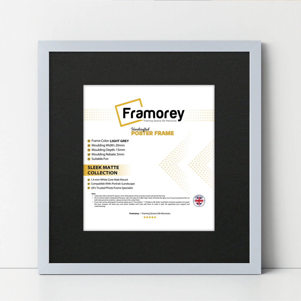 Square Size Light Grey Thin Matt Picture Frames With Black Mount