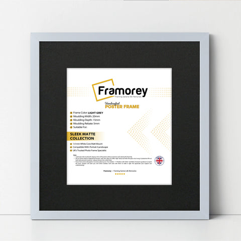 Square Size Light Grey Thin Matt Picture Frames With Black Mount