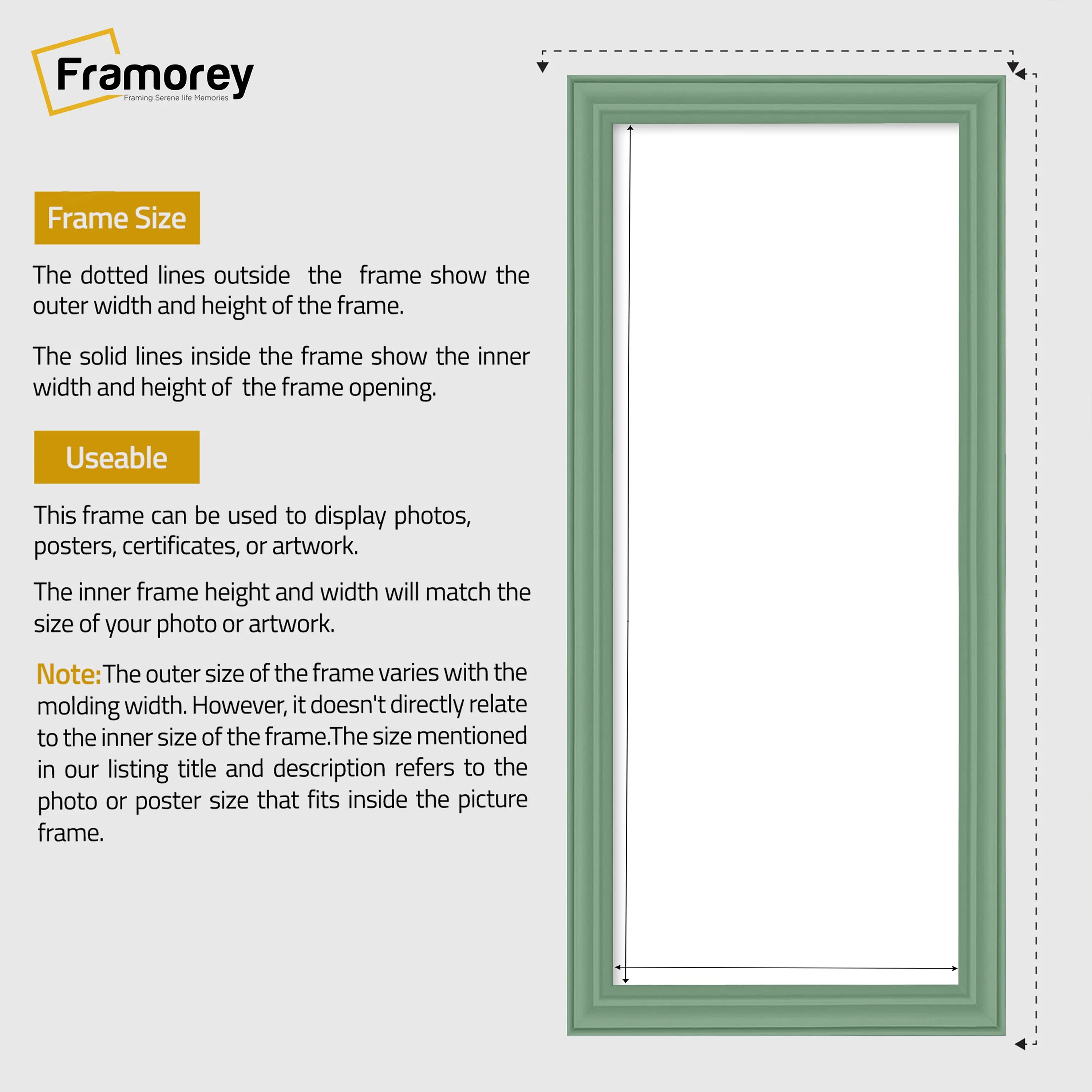 Antique Style Panoramic Green Picture Frame Without Mount Photo Frame