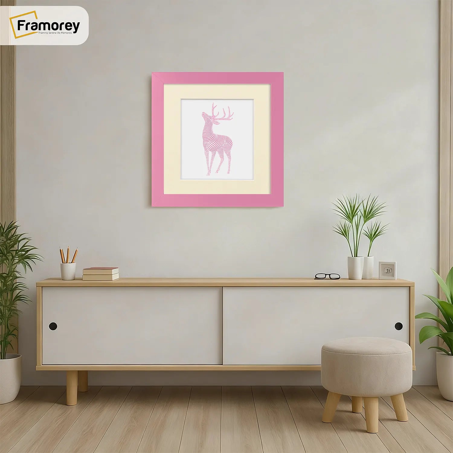 Square Size Pink Picture Frame With Ivory Mount
