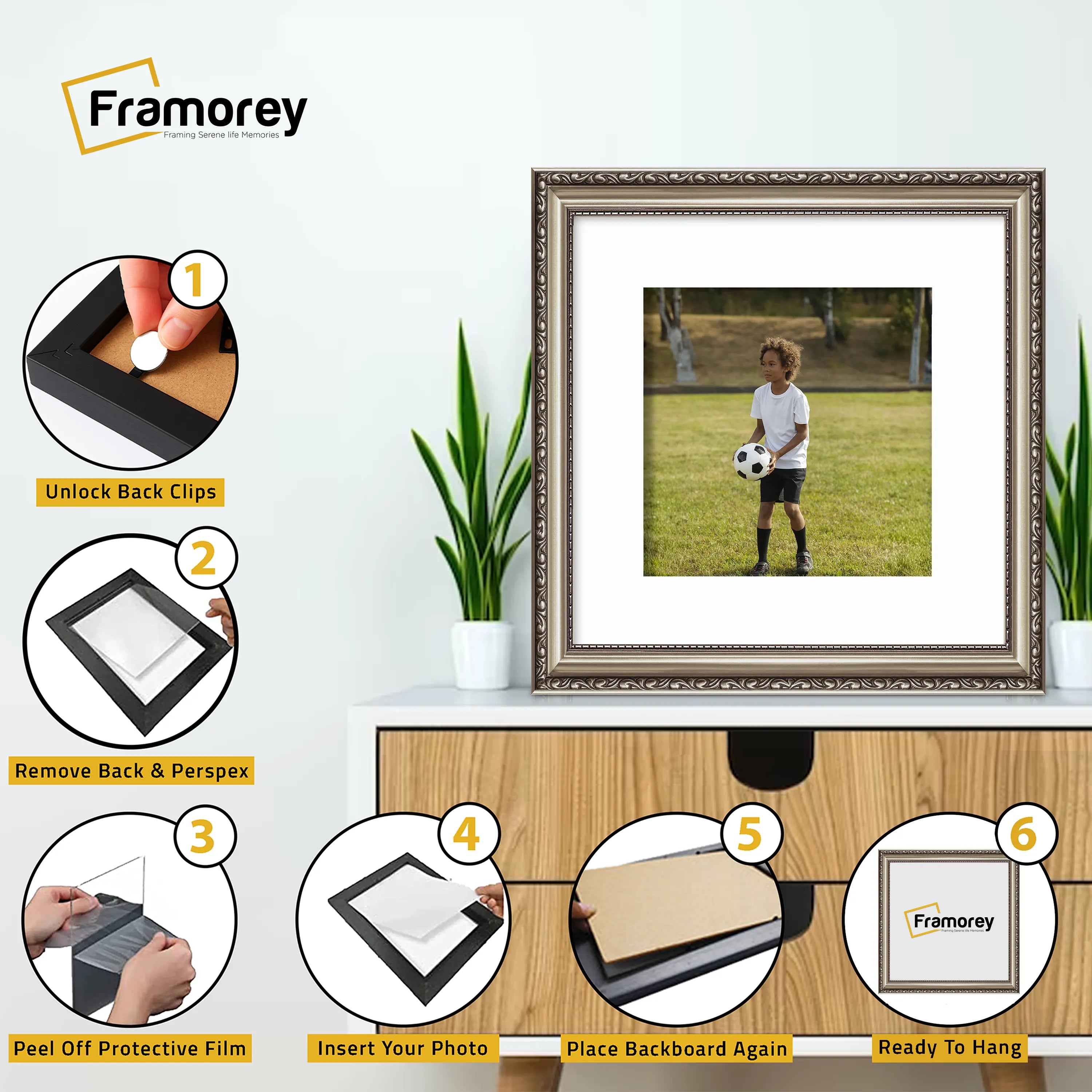 Square Size Gun Metal Shabby Picture Frame With White Mount