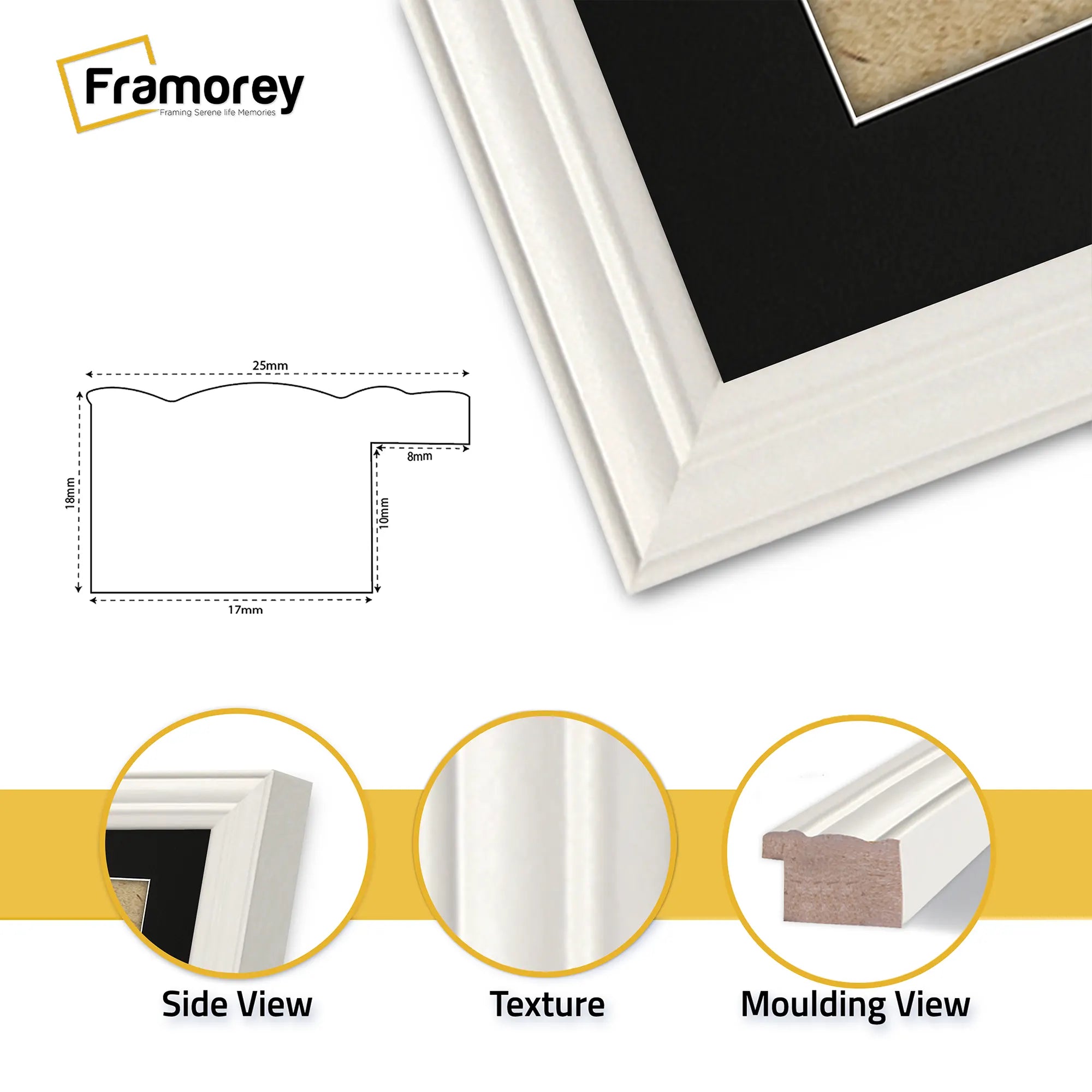Antique Style Square White Picture Frame Wall Art Frame With Black Mount