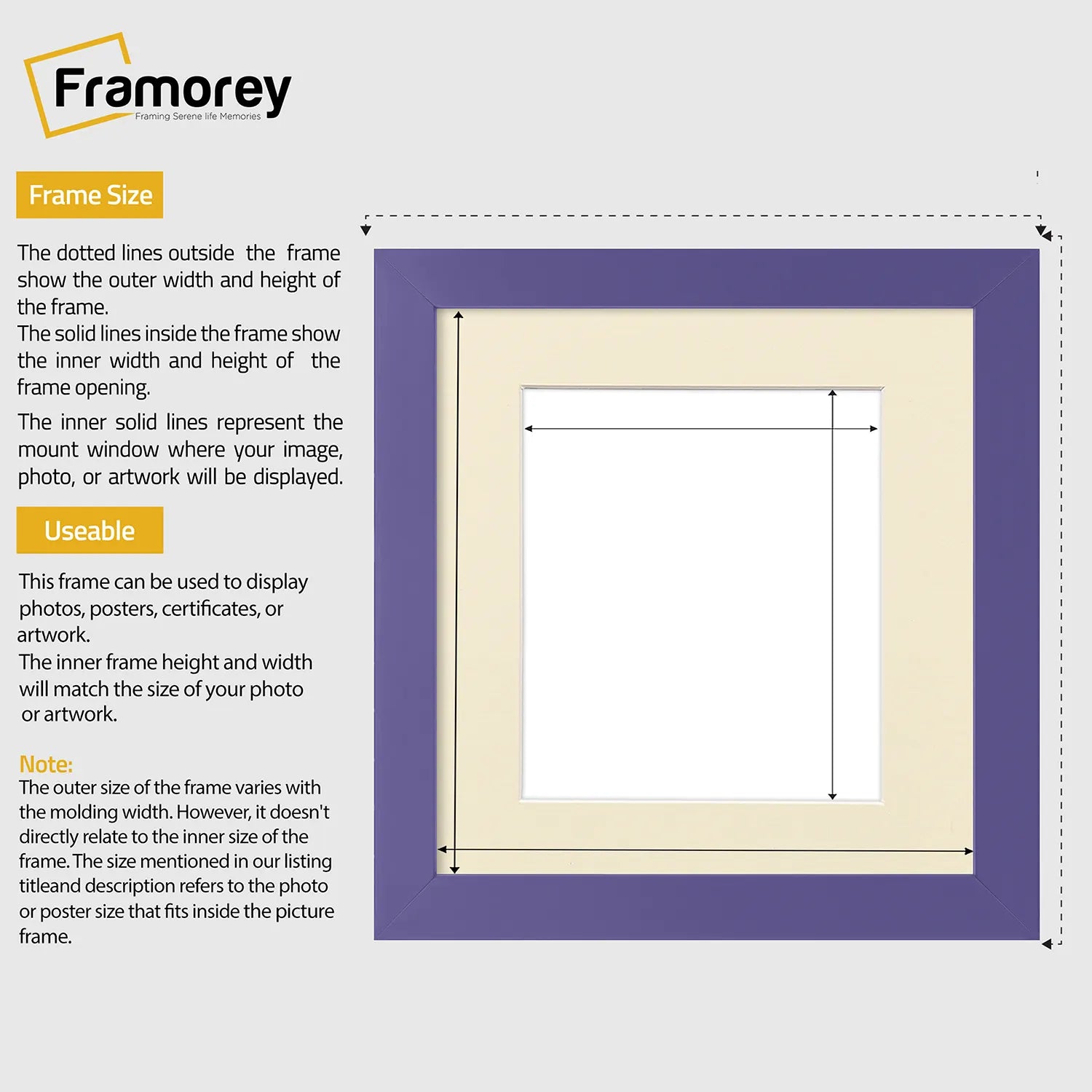 Square Size Purple Picture Frame With Ivory Mount