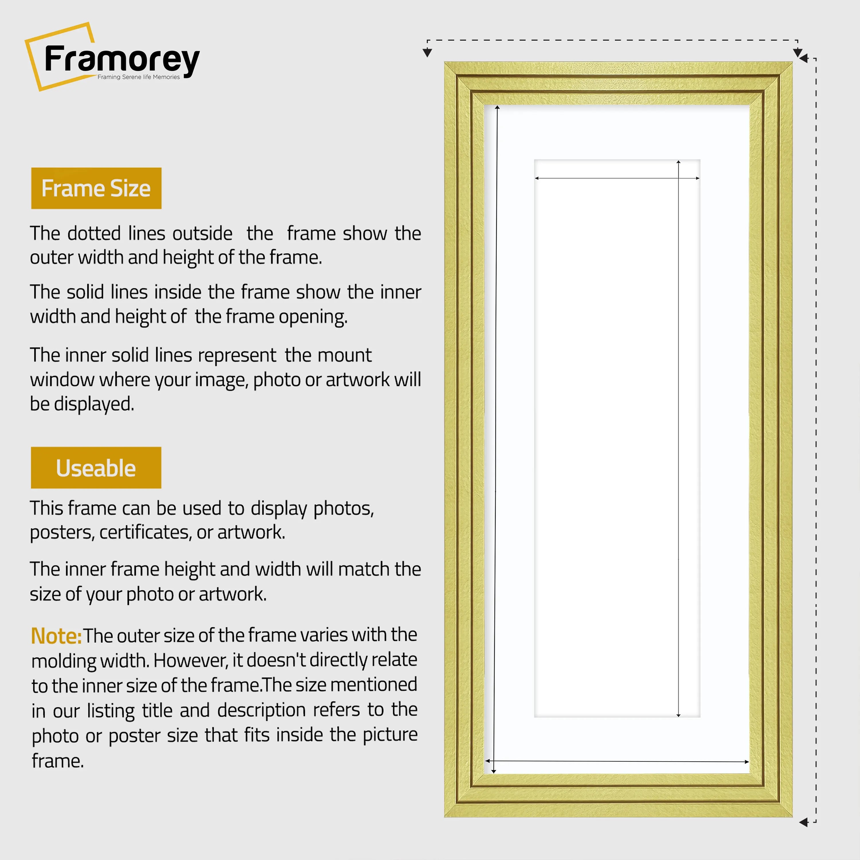 Panoramic Step Style Gold Photo Frame With White Mount