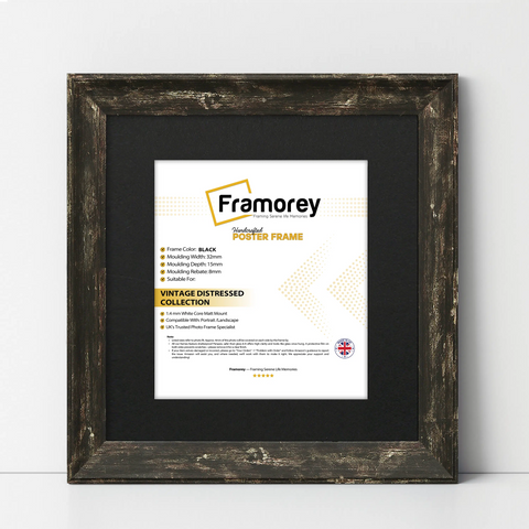 Square Black Picture Frame Vintage Distressed Photo Frames With Black Mount