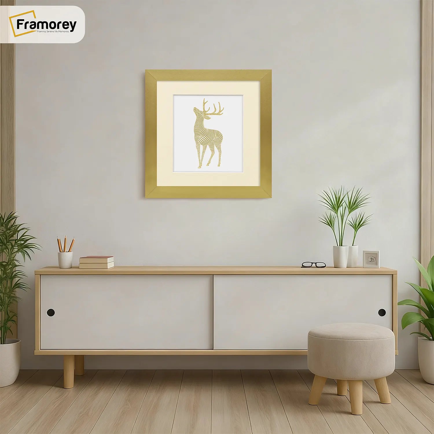 Square Size Gold Picture Frame With Ivory Mount