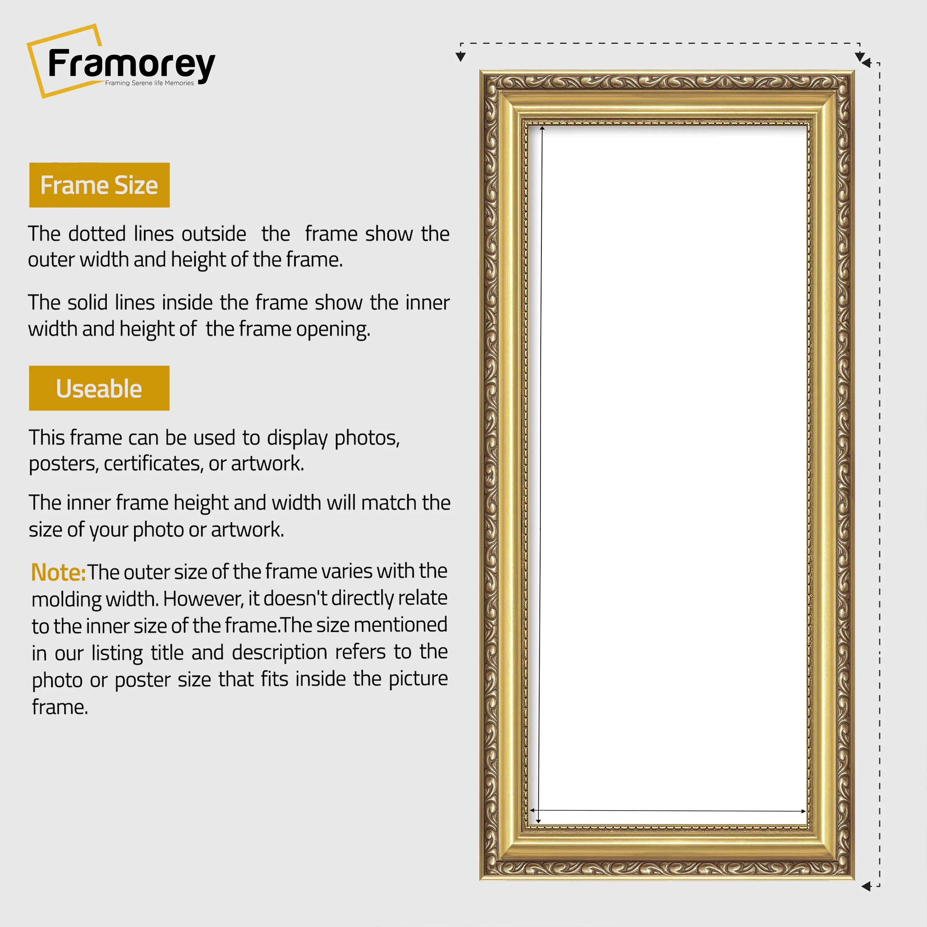 Shabby Chic Effect Panoramic Style Gold Photo Frame Picture Frame