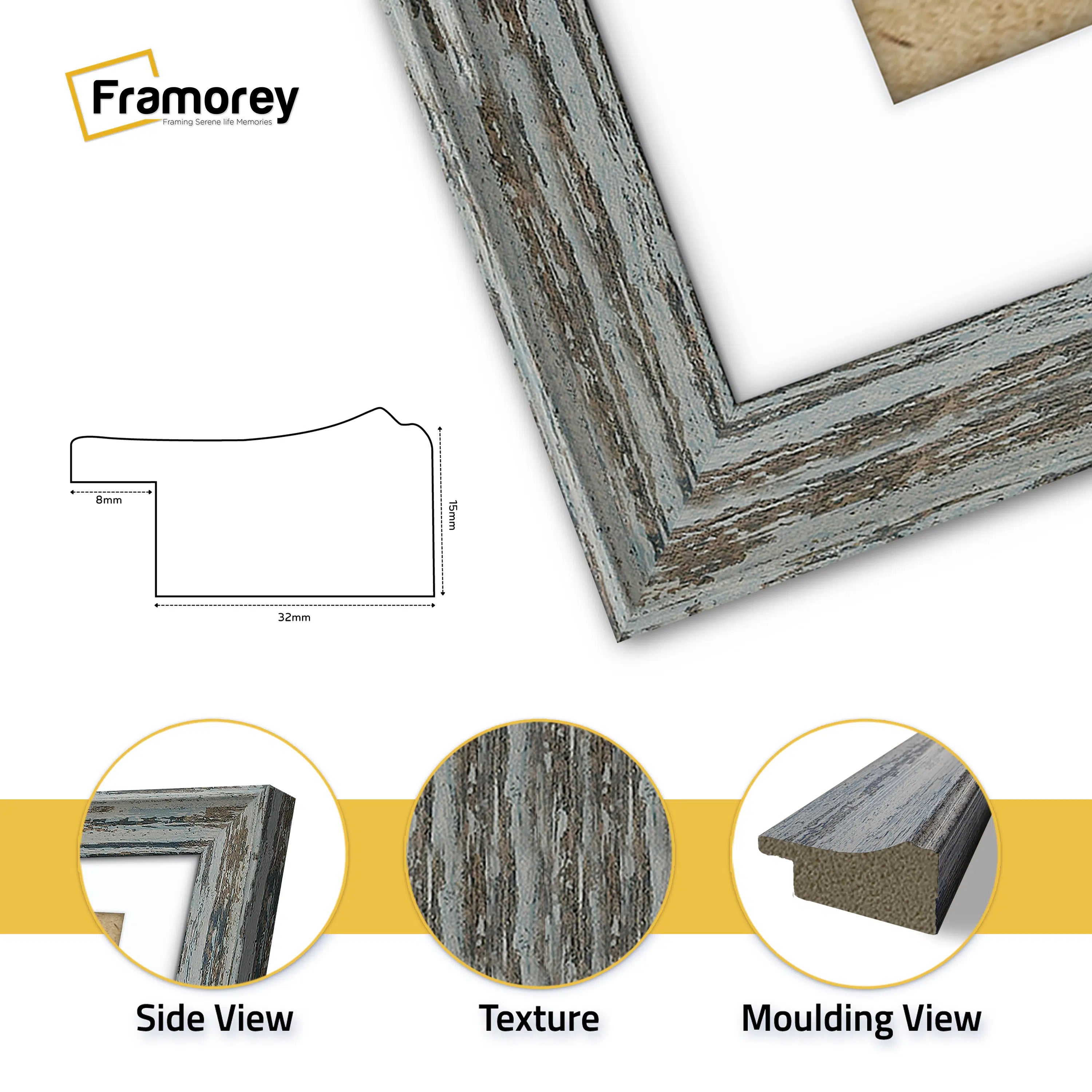 Square Size Blue Picture Frame Vintage Distressed Frames With White Mount