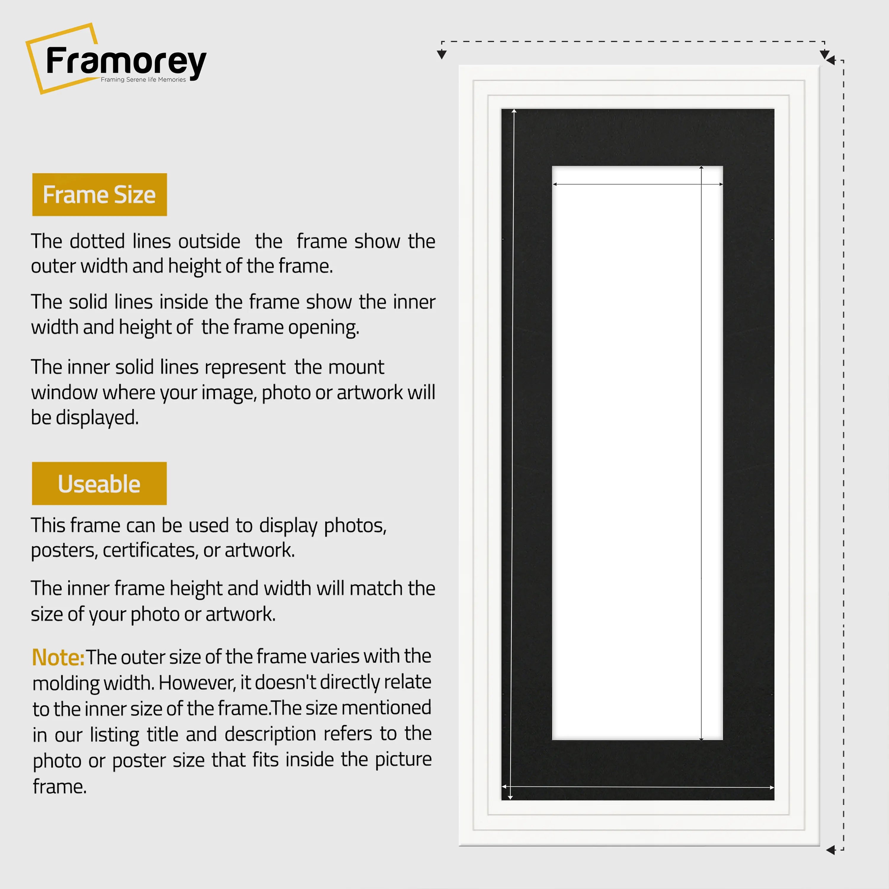 Panoramic Step Style White Photo Frame With Black Mount