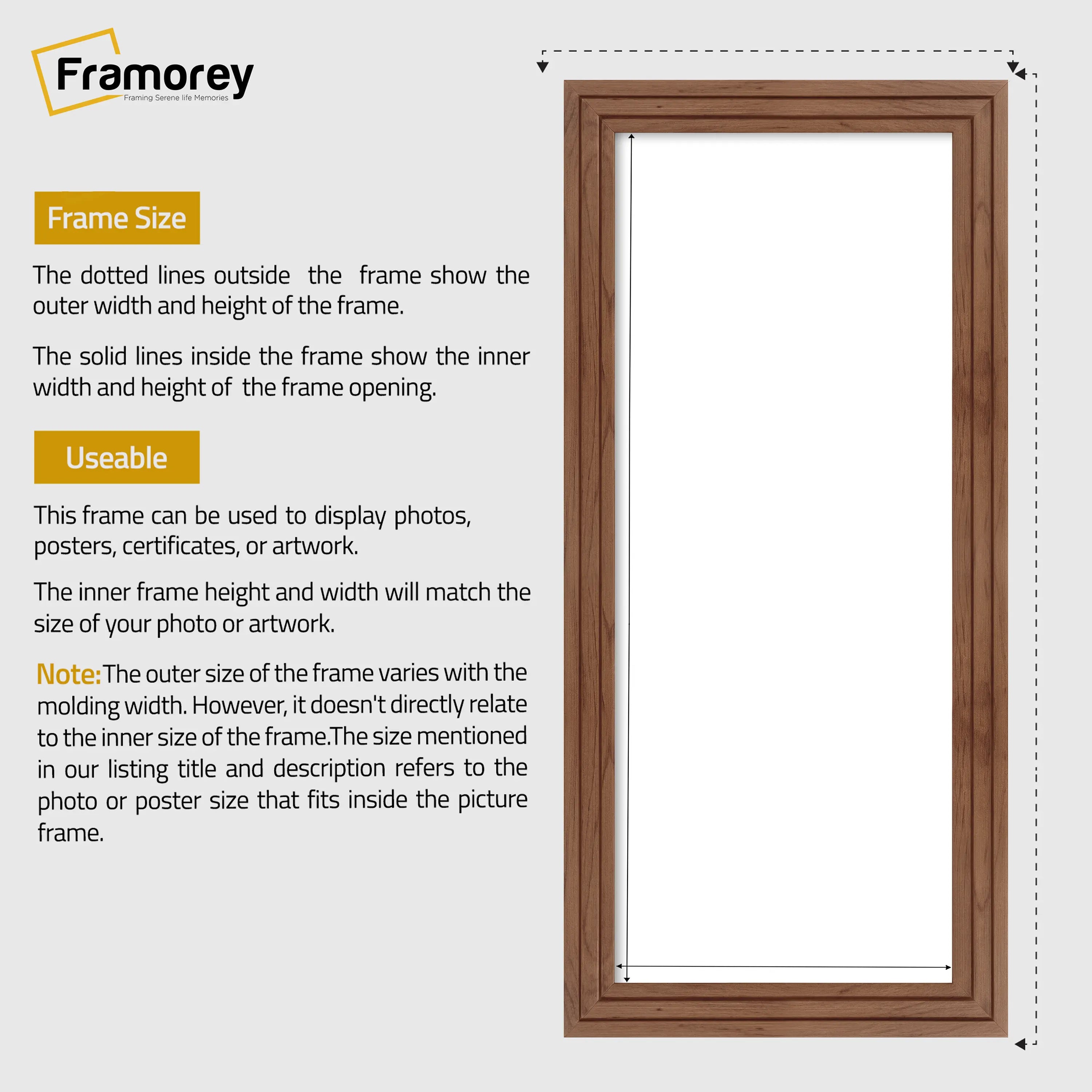 Panoramic Step Style Walnut Picture Frame Wall Art Poster Frame