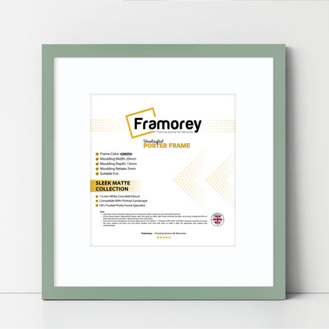 Square Size Thin Matt Green Picture Frames With White Mount