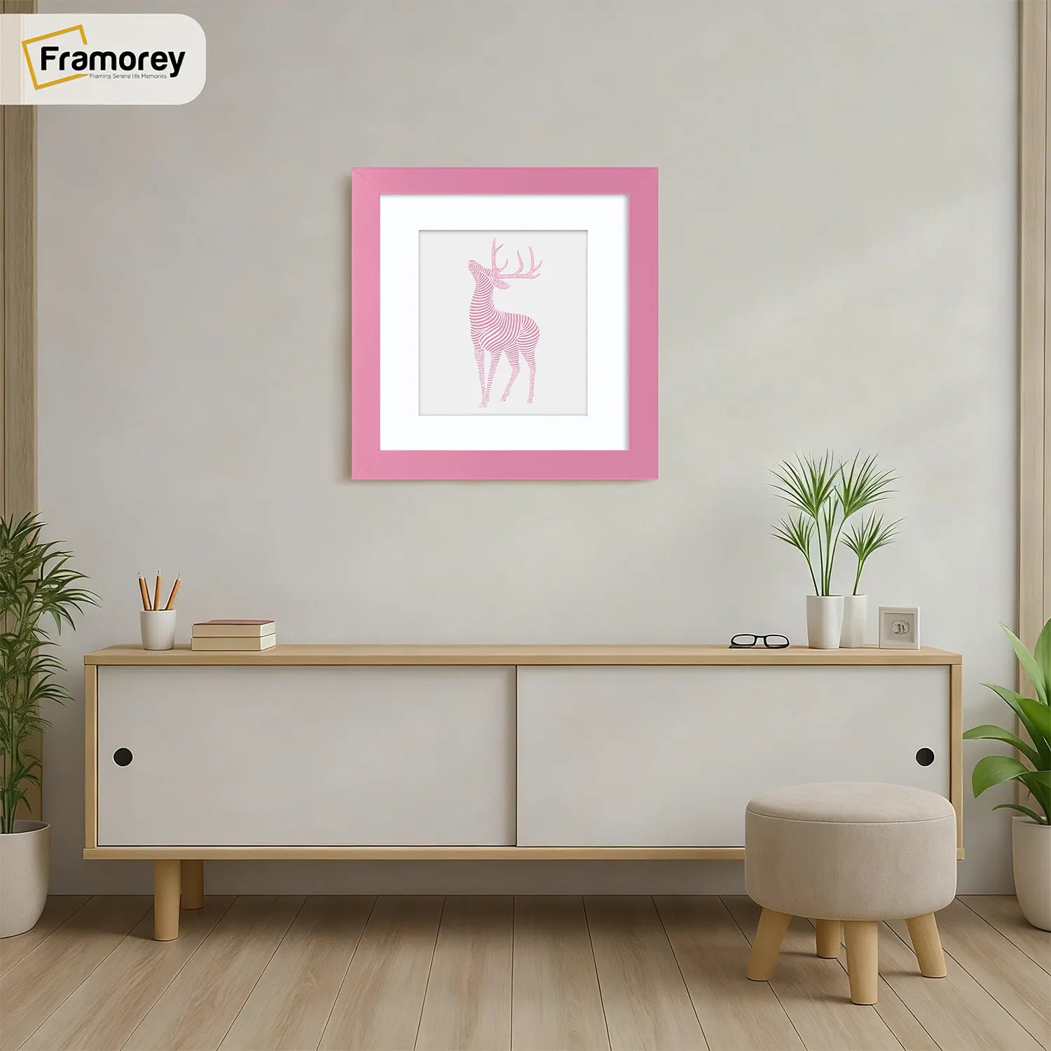 Square Size Pink Picture Frame With White Mount