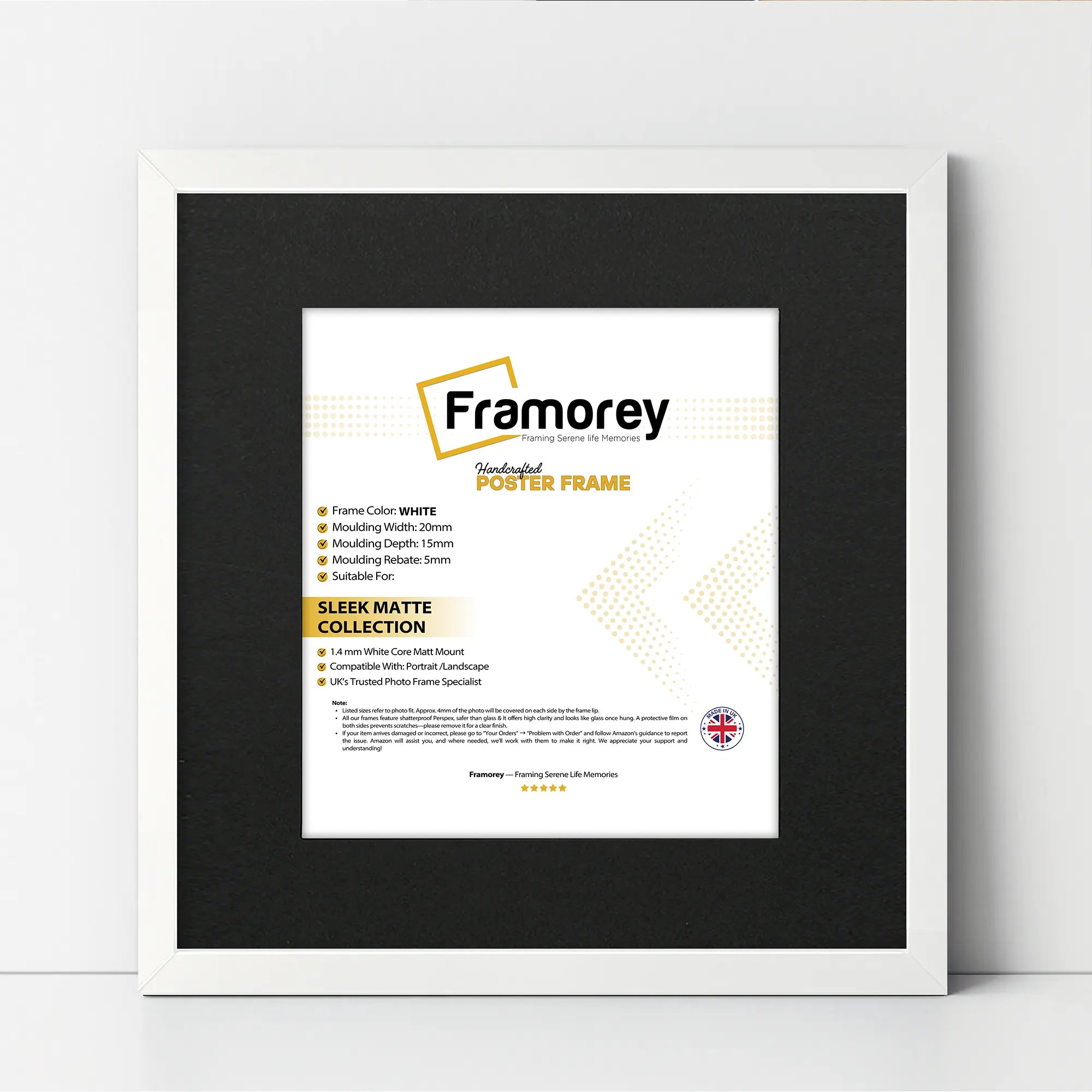 Square Size White Thin Matt Photo Frames with Black Mount