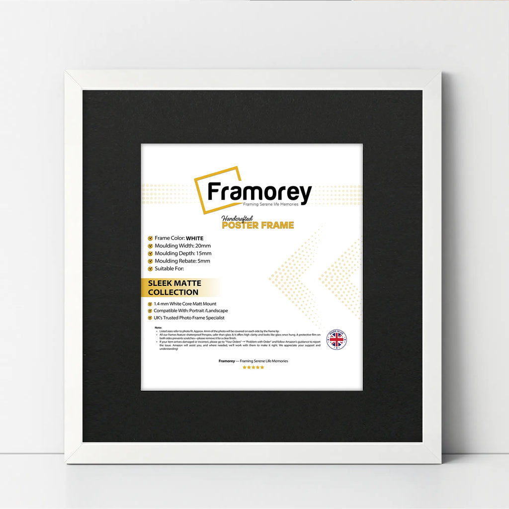 Square Size White Thin Matt Photo Frames with Black Mount