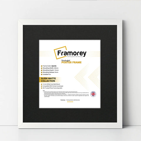 Square Size White Thin Matt Photo Frames with Black Mount