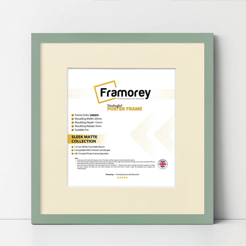 Square Size Thin Matt Green Picture Frames With Ivory Mount