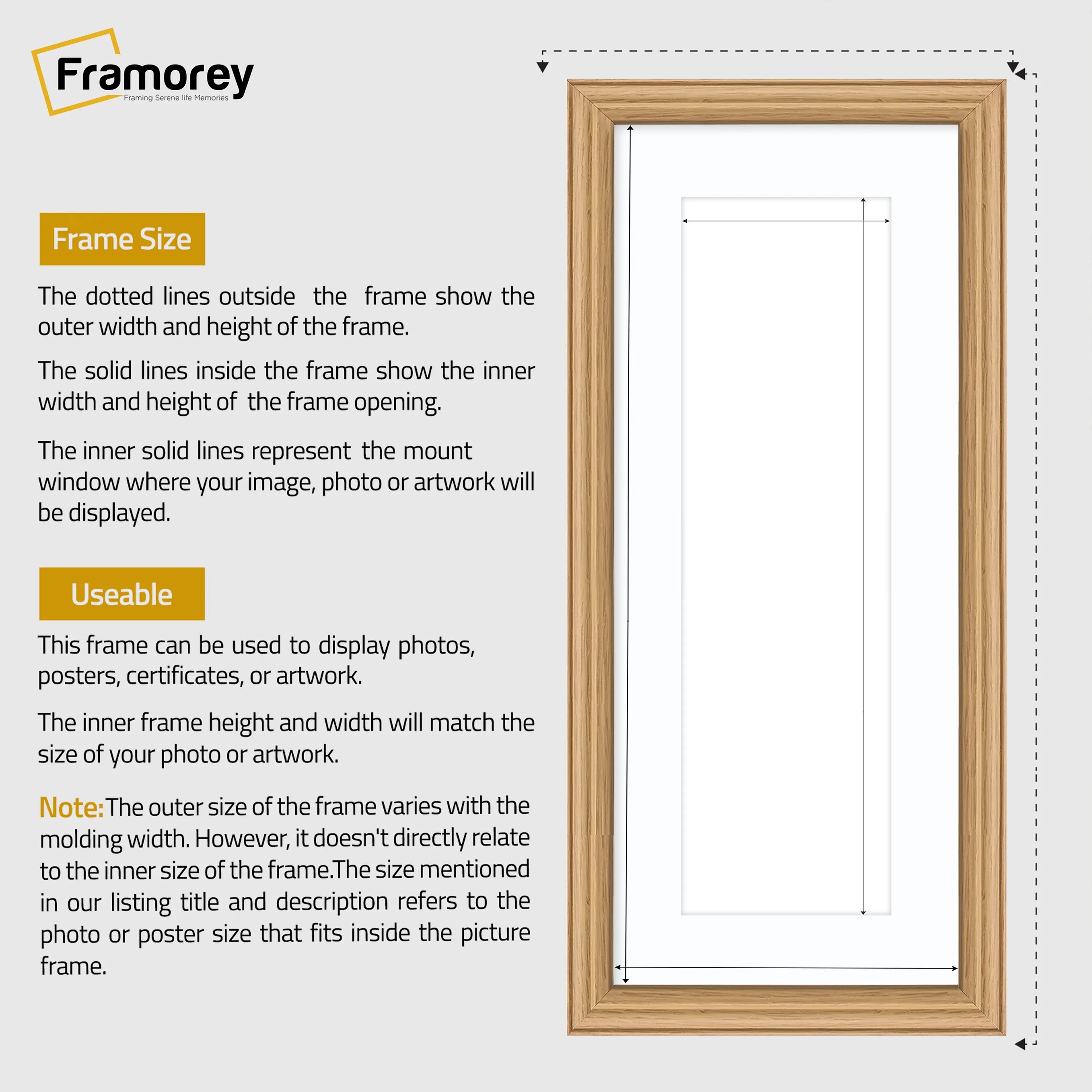 Antique Style Panoramic Oak Picture Frame Wall Art With White Mount