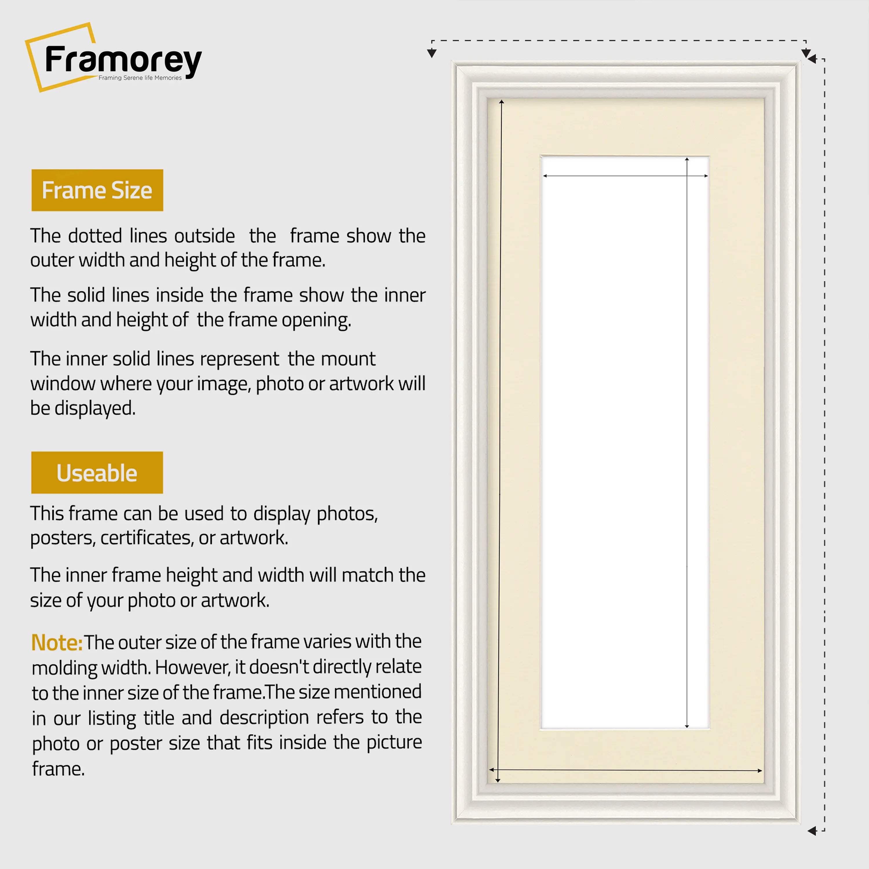 Antique Style Panoramic White Picture Frame Photo Frame With Ivory Mount