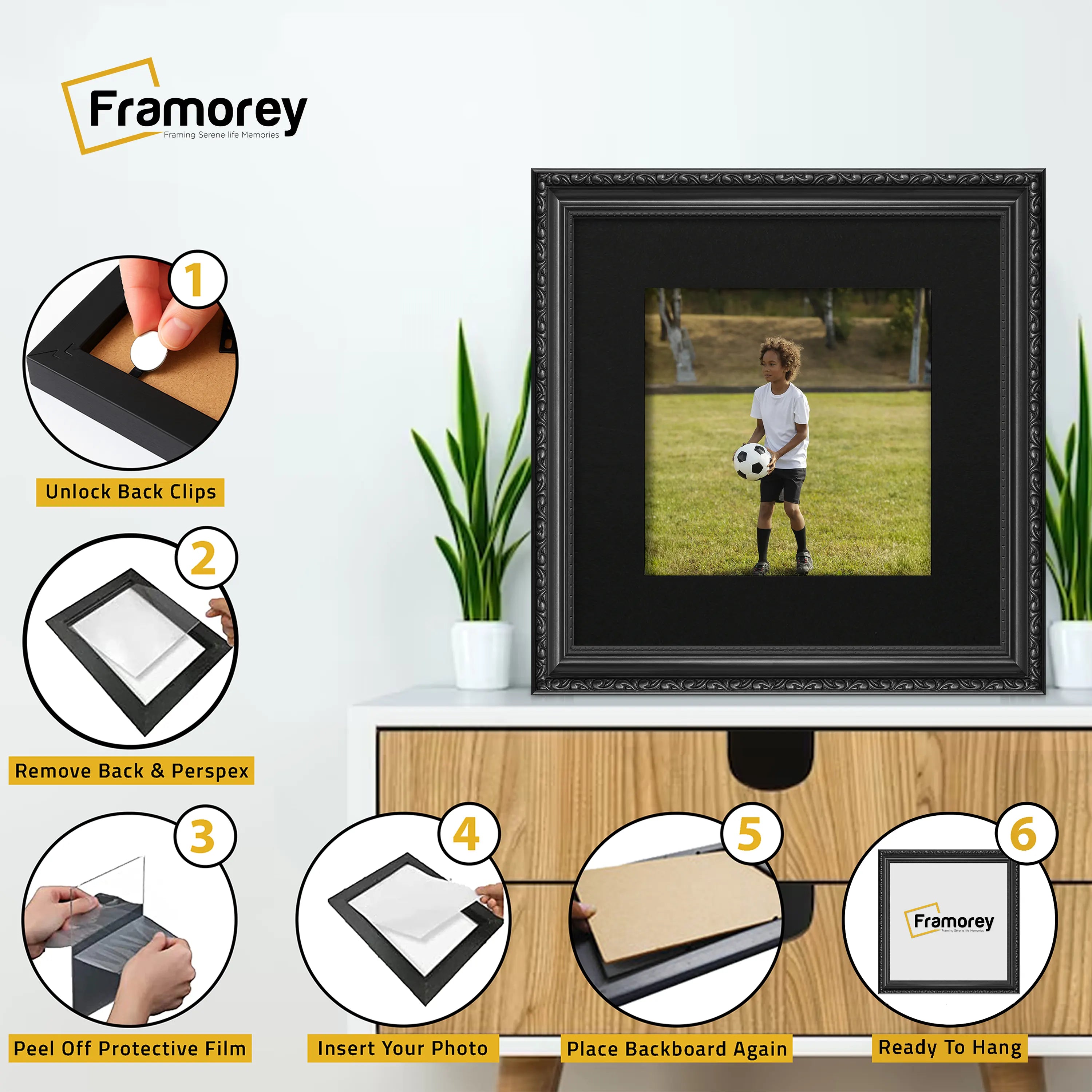 Square Size Black Shabby Picture Frame With Black Mount