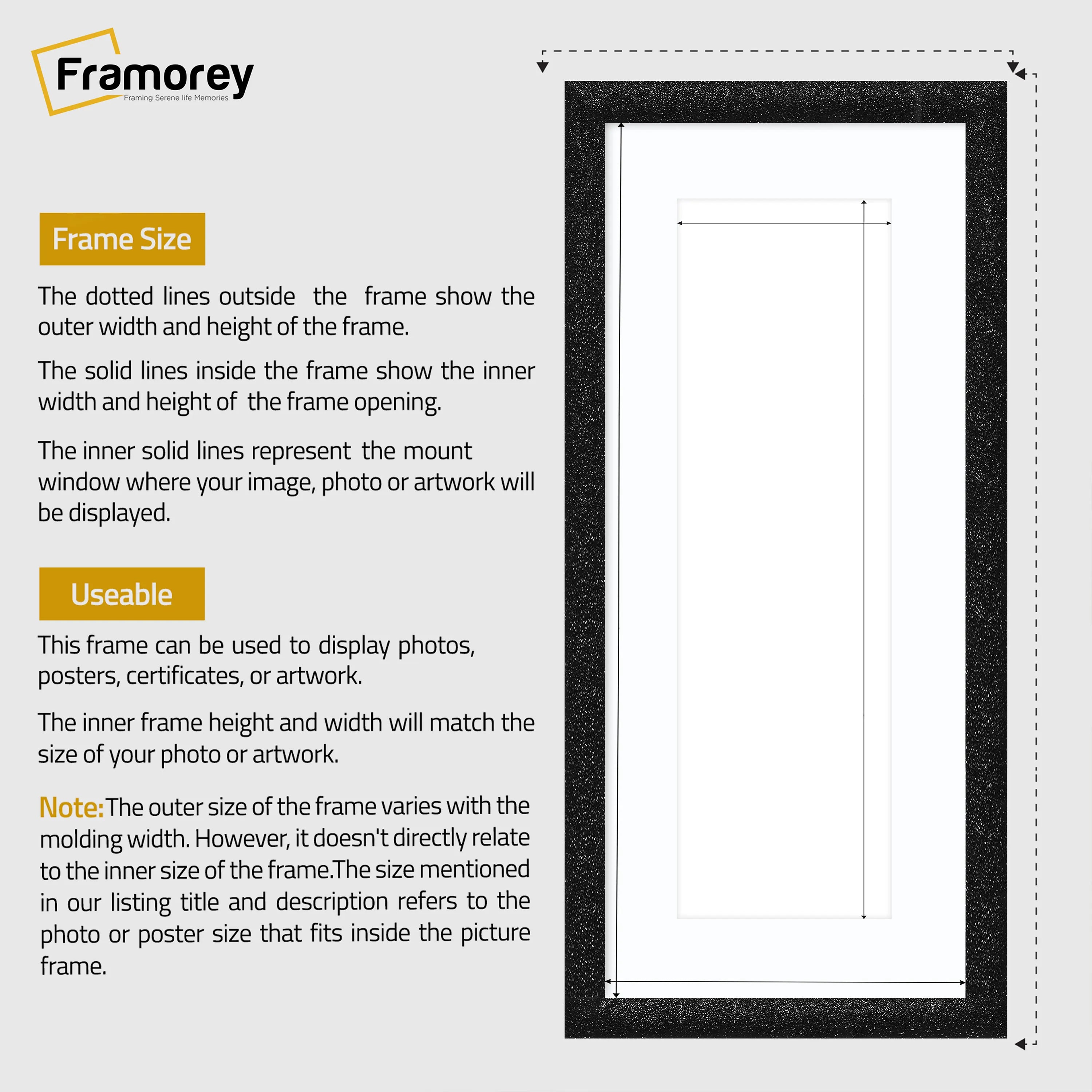 Panoramic Size Glitter Sparkle Black Photo Frames With White Mount