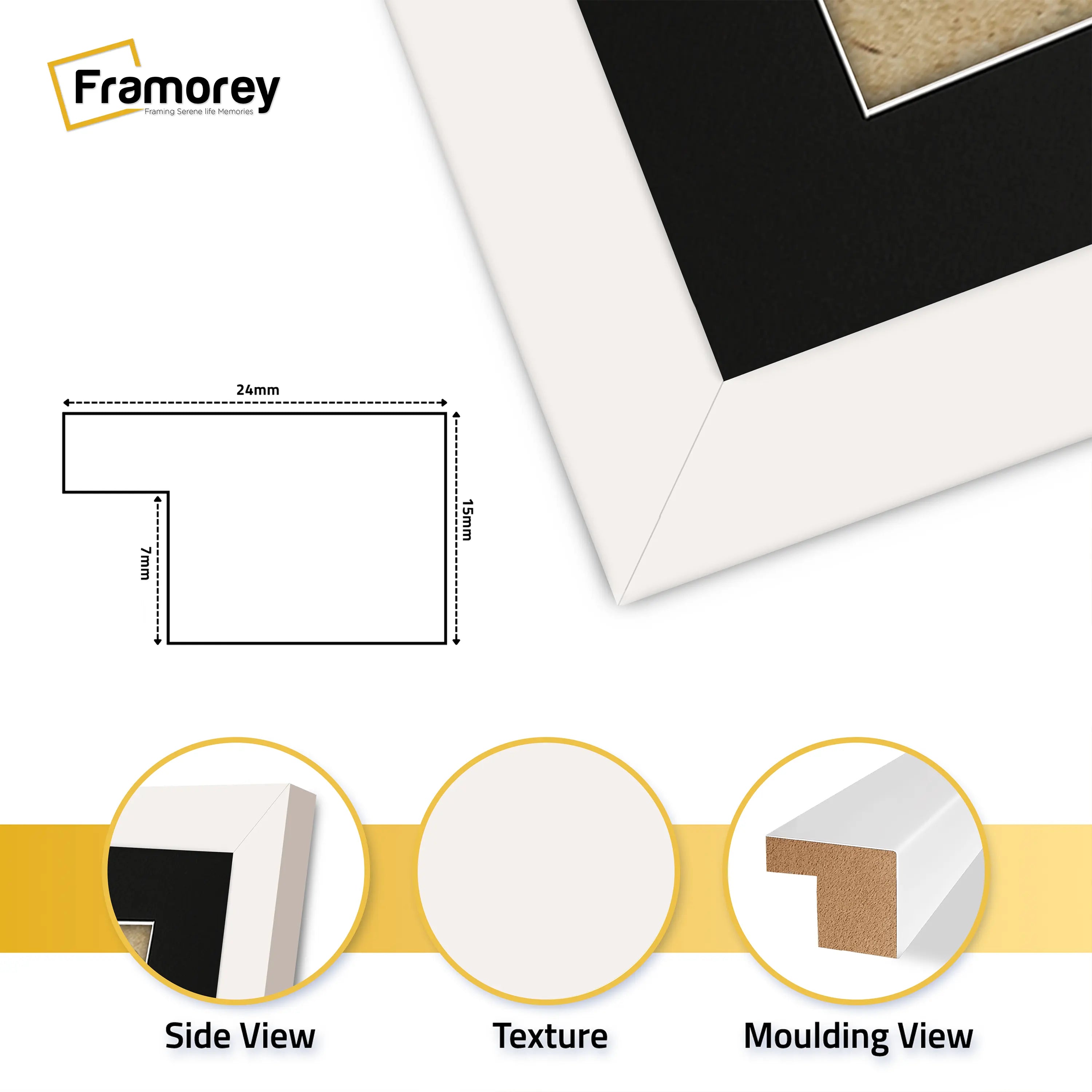Flat Panoramic White Photo Frame Wall Art Frame With Black Mount