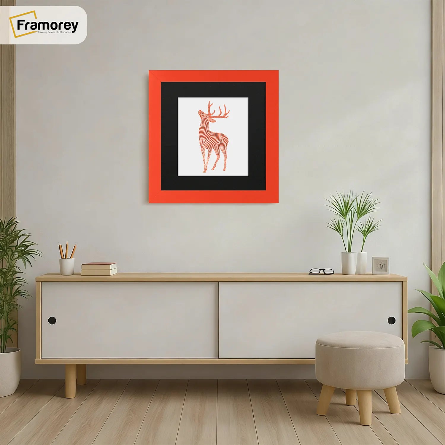 Square Size Red Picture Frame With Black Mount