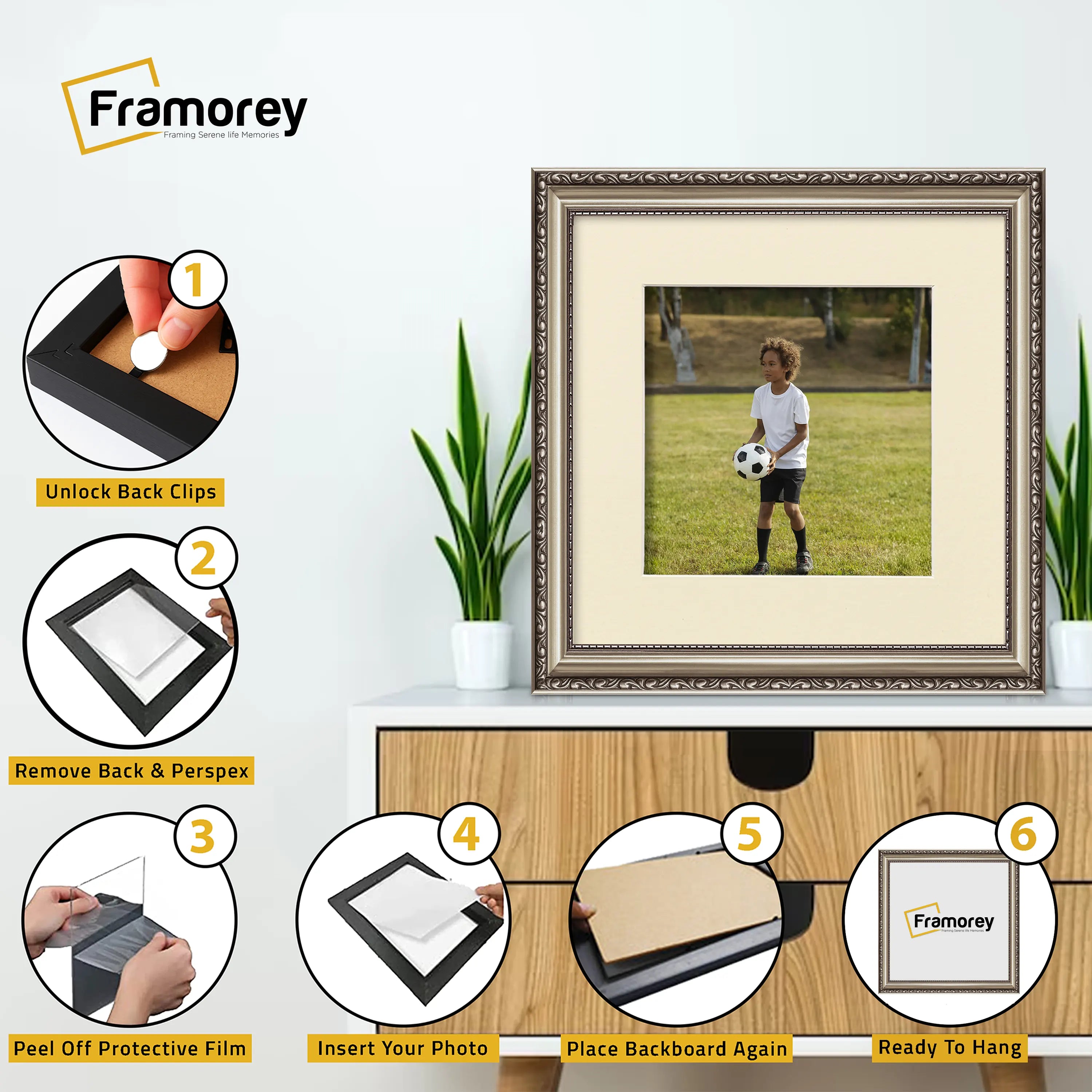 Square Size Gun Metal Shabby Picture Frame With Ivory Mount