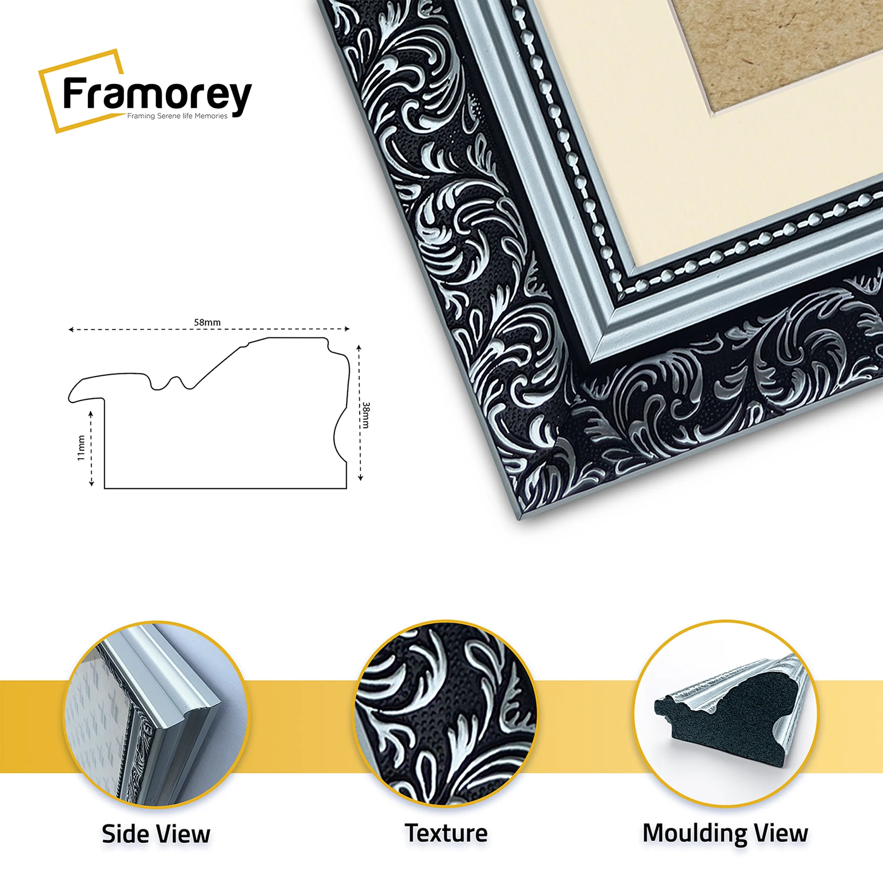 Panorama Style Silver Photo Frame Dahlia Style Wall Art Hanging Frame With Ivory Mount