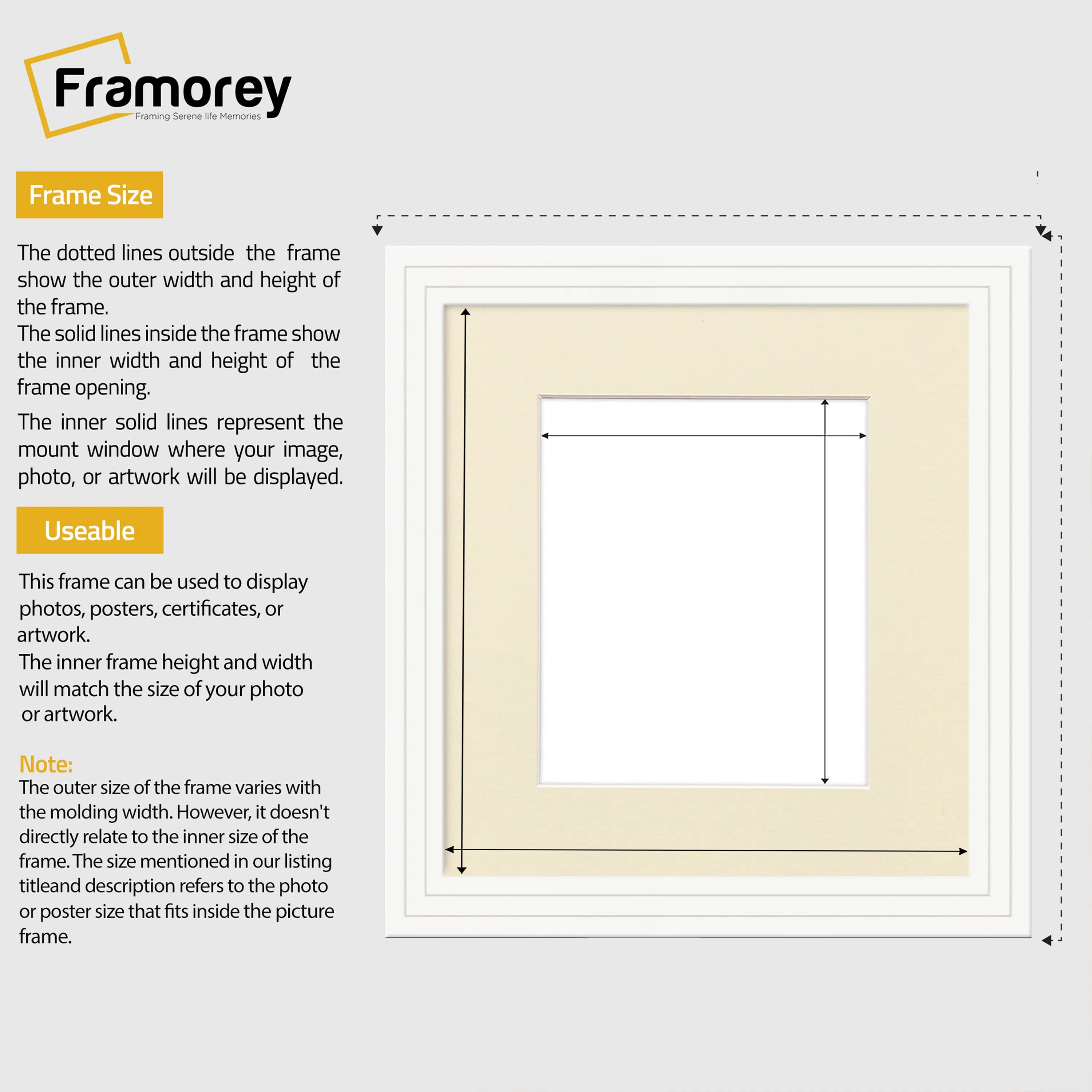 Step Style Square Size White Picture Frame With Ivory Mount