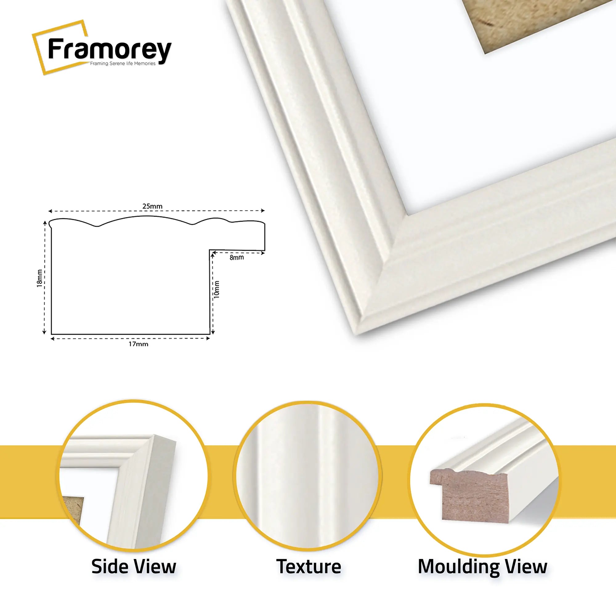 Antique Style Square Size White Picture Frame with White Mount