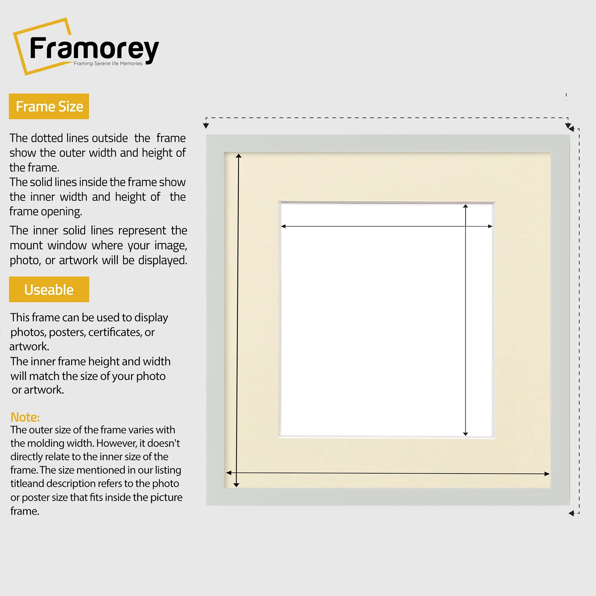 Square Size Silver Thin Matt Picture Frames With Ivory Mount