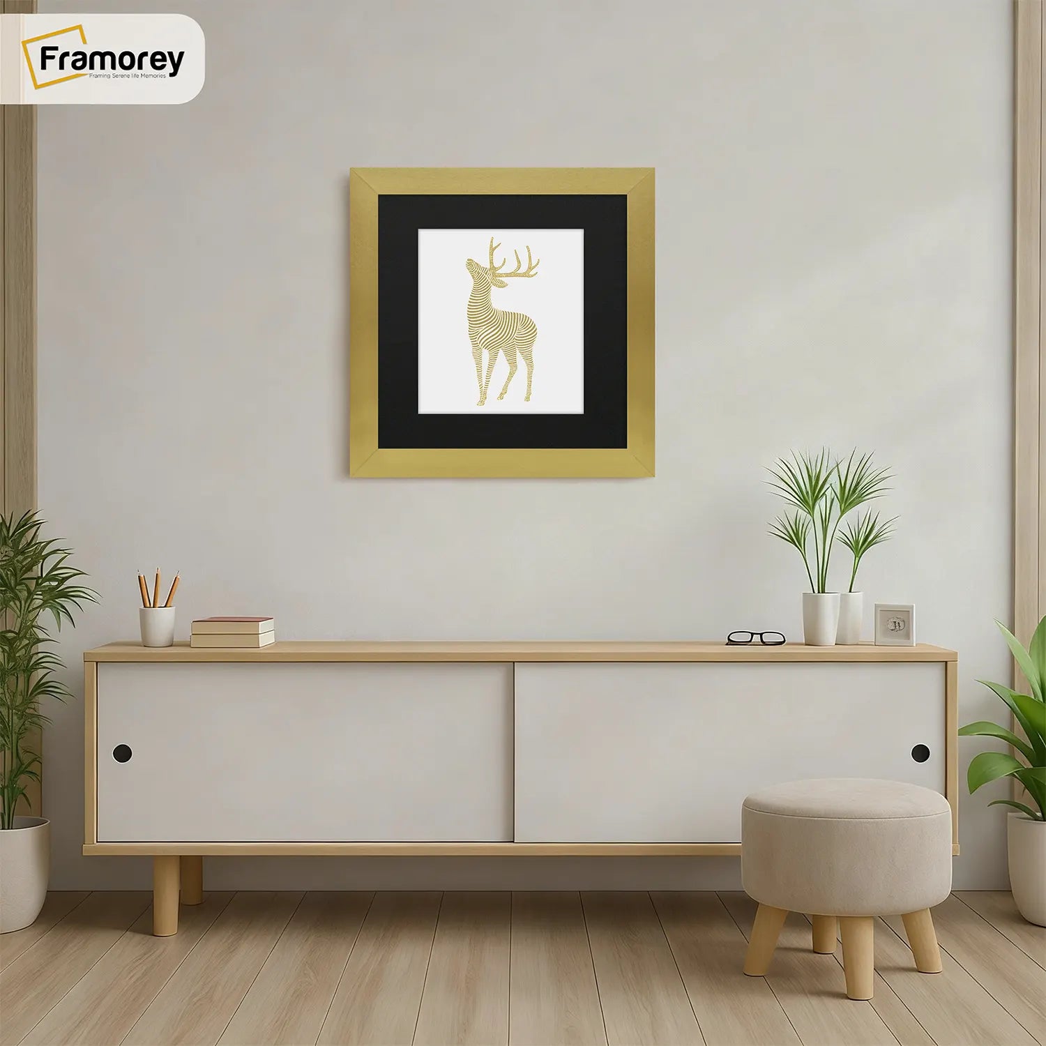 Square Size Gold Picture Frame With Black Mount