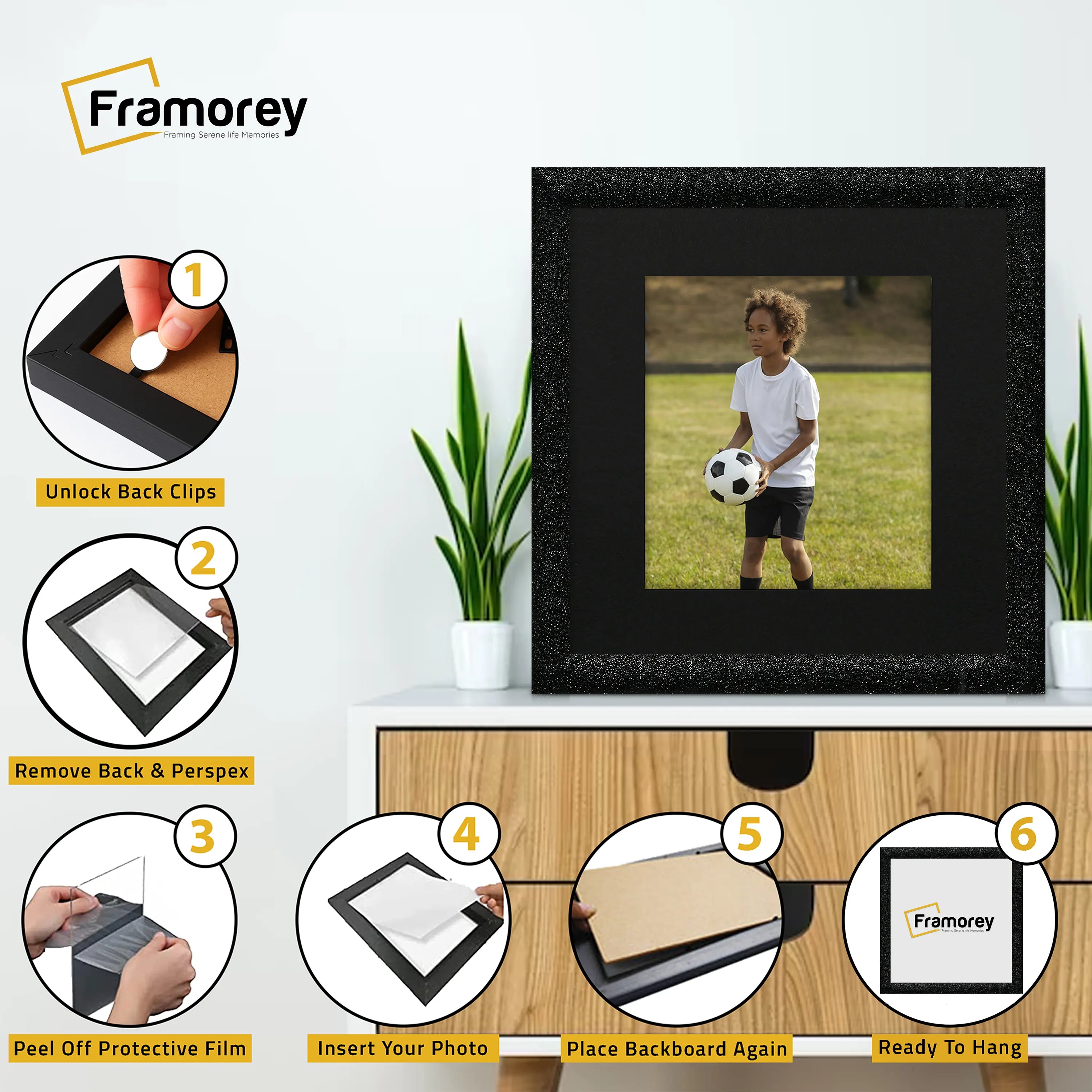 Square Picture Frame Black Glitter Sparkle Photo Frames With Black Mount
