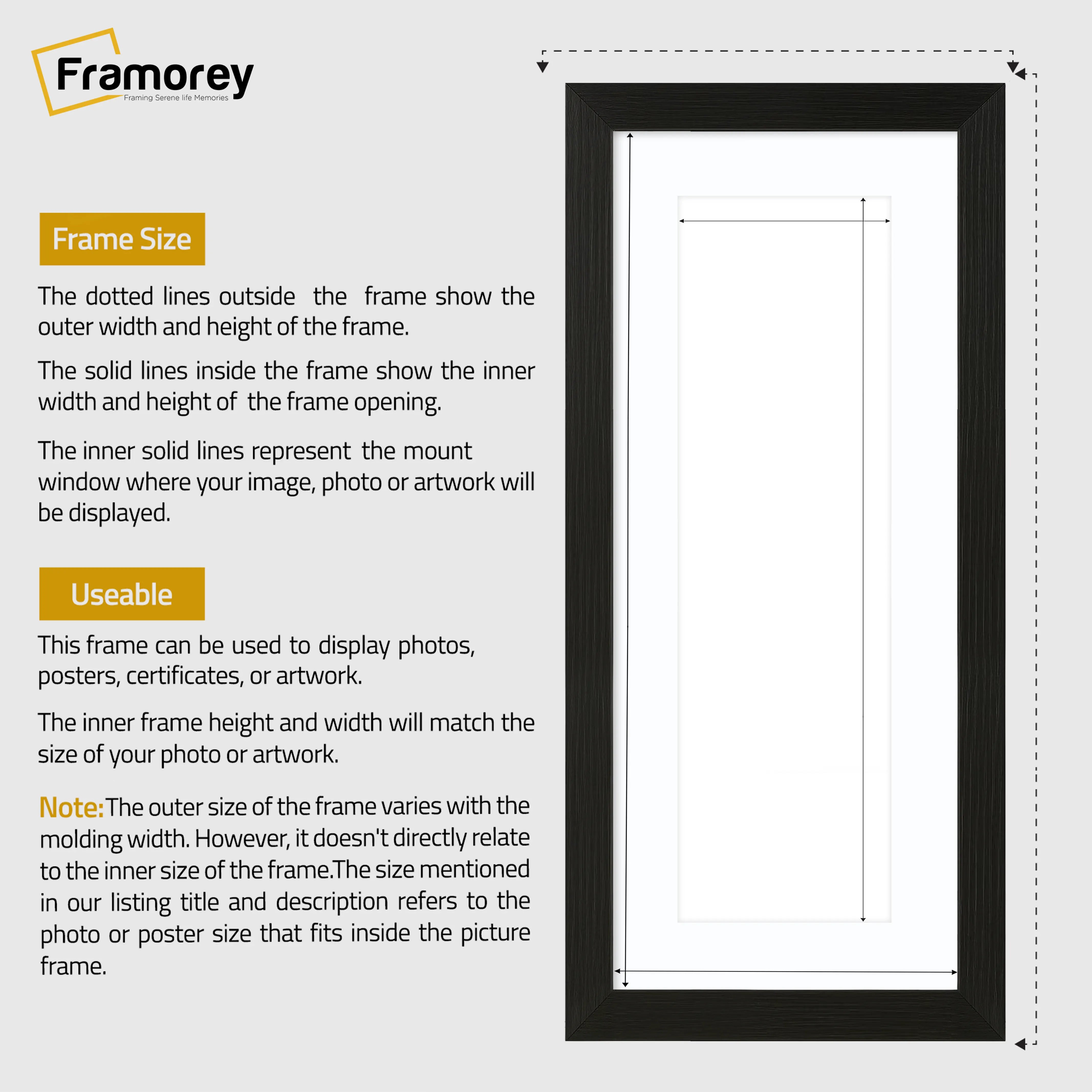 Flat Panoramic Black Picture Photo Frame With White Mount