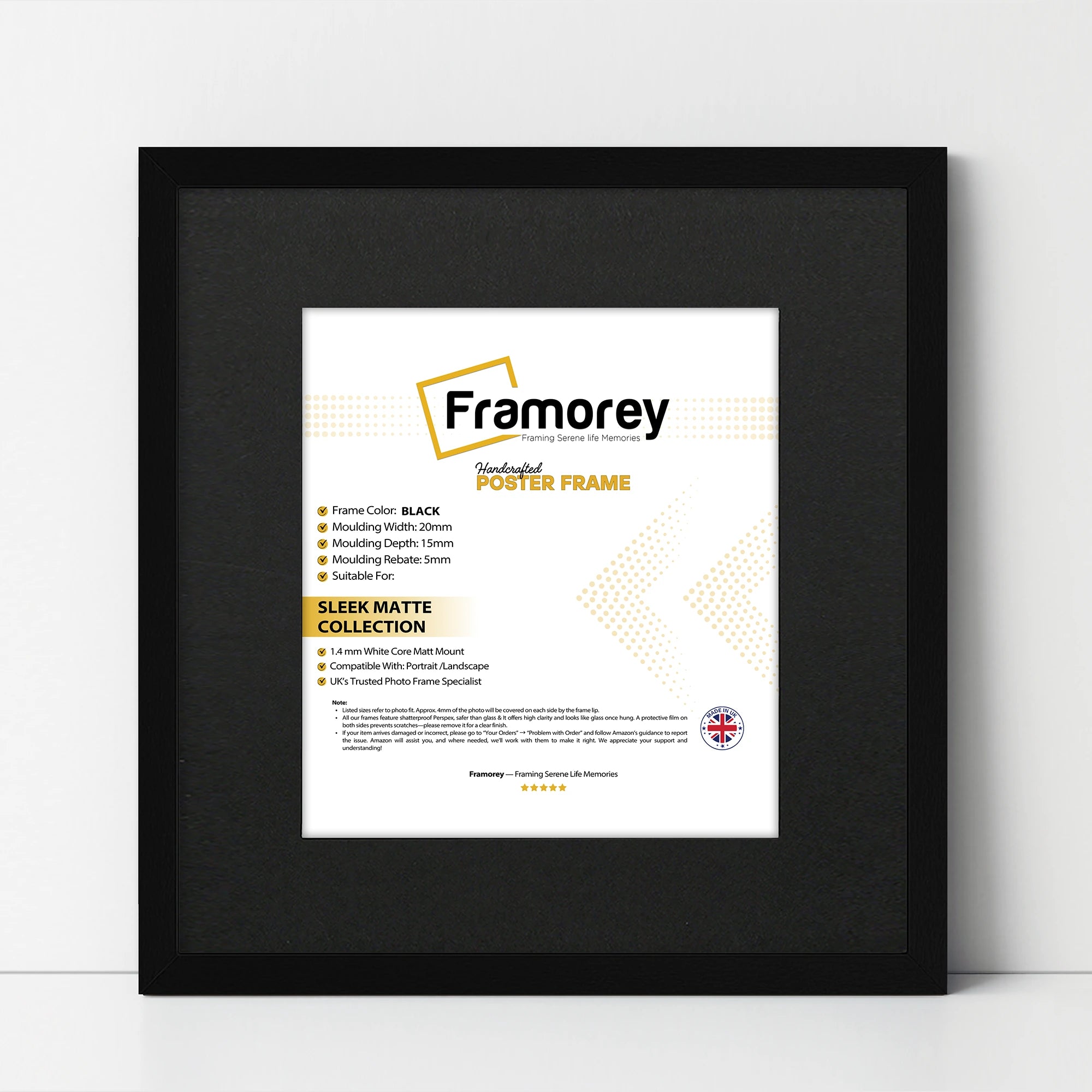 Square Thin Matt Black Picture Frames with Black Mount