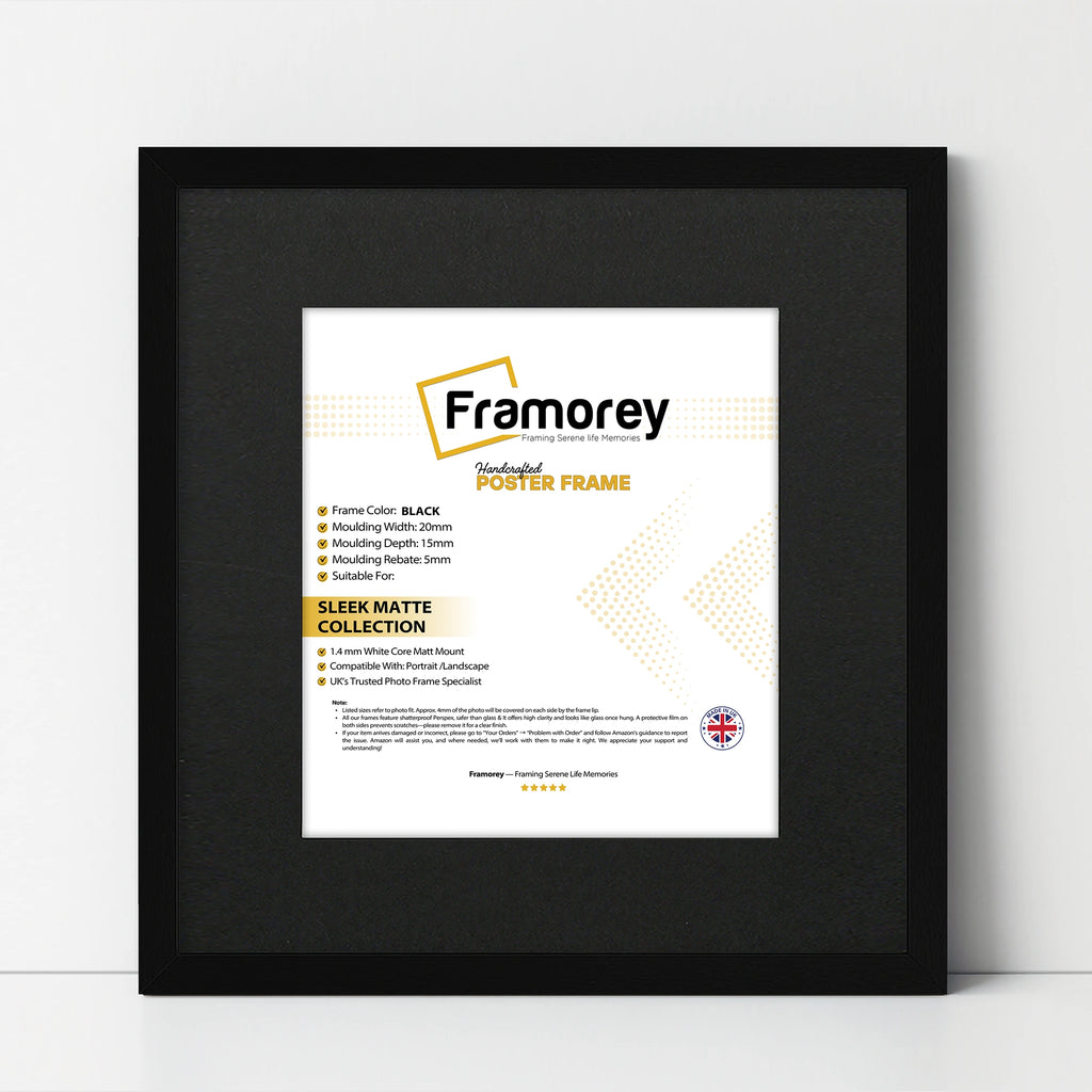 Square Thin Matt Black Picture Frames with Black Mount