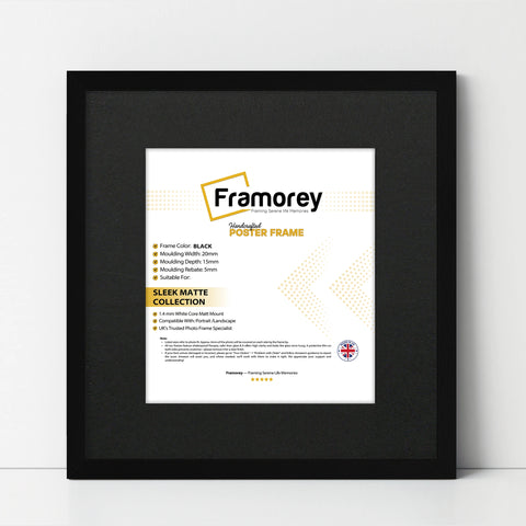 Square Thin Matt Black Picture Frames with Black Mount