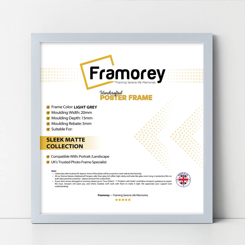 Square Size Light Grey Thin Matt Picture Frame Poster Frames
