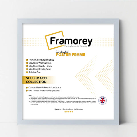Square Size Light Grey Thin Matt Picture Frame Poster Frames