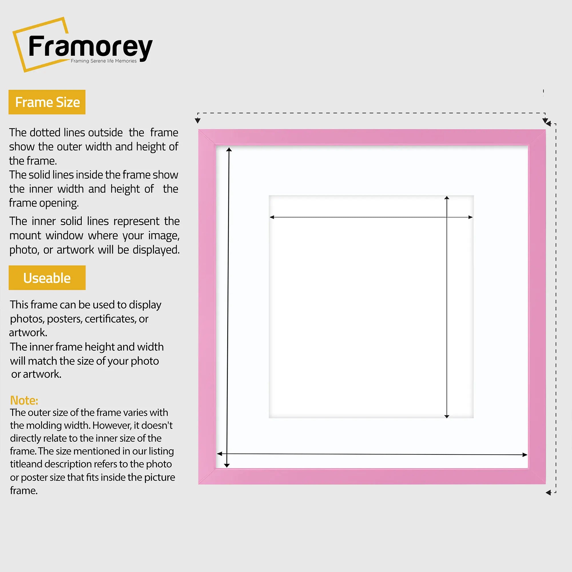 Square Size Thin Matt Pink Picture Frames With White Mount
