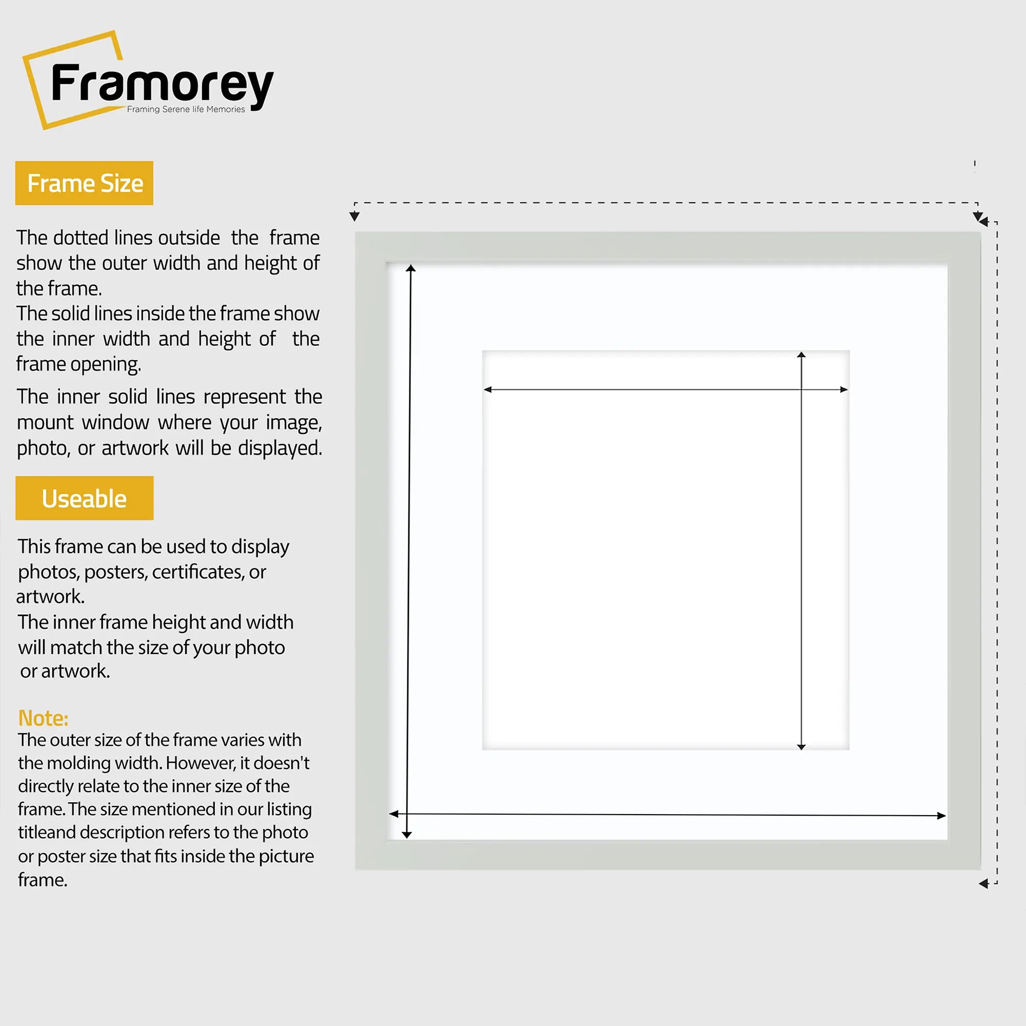 Square Size Thin Matt Silver Picture Frames With White Mount