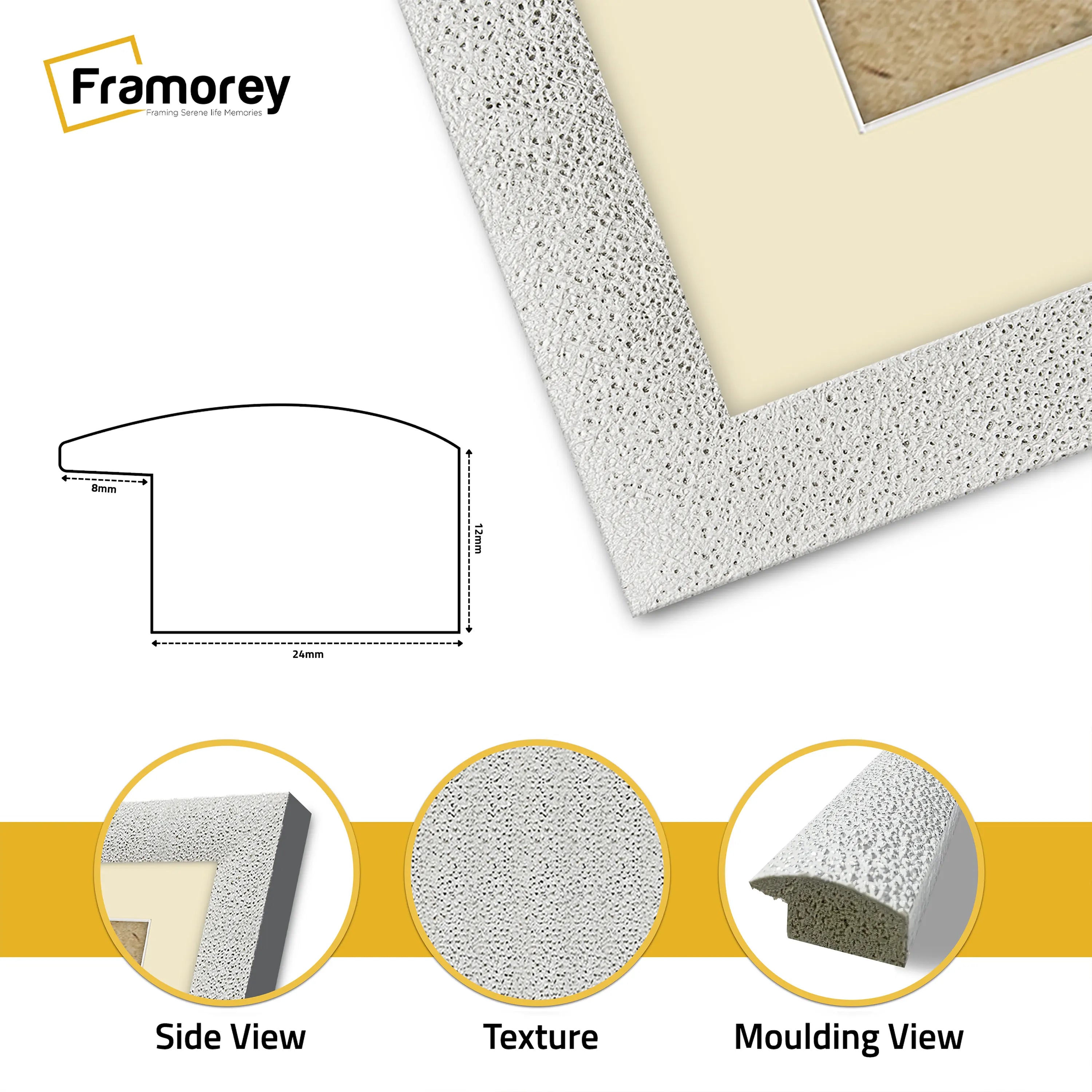 Square Size Picture Frame White Glitter Sparkle Photo Frames With Ivory Mount